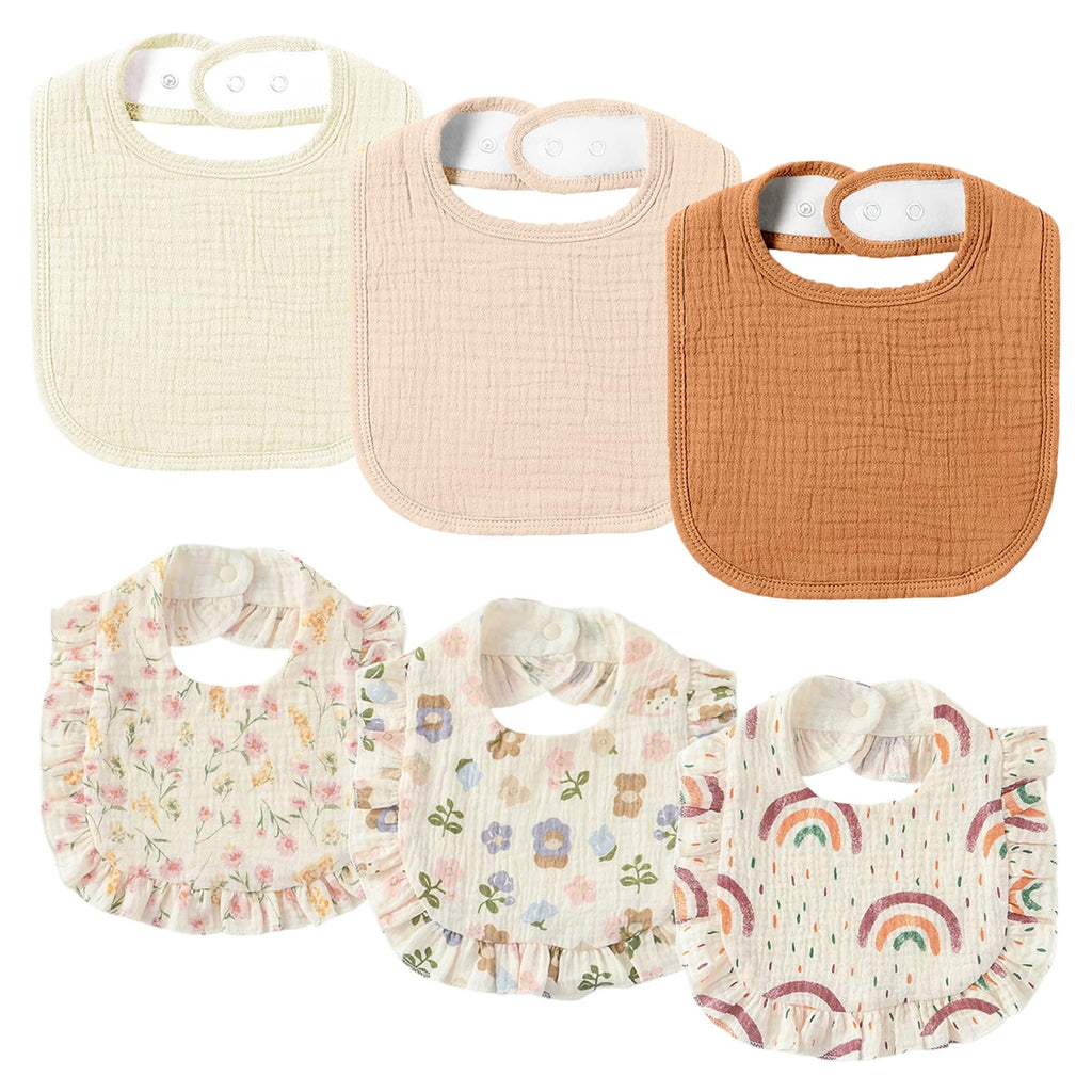 AMAWMW Muslin Baby Bibs for Unisex Boys Girls 6Pack Soft Baby Bandana Drool Bibs Adjustable Newborn Bib for Drooling & Teething