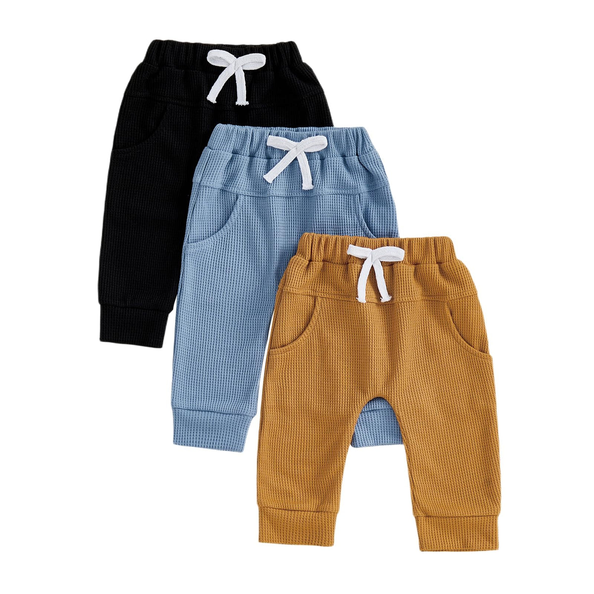 Sejardin Toddler Baby Boy Girl Pants 3 Pack Solid Color Elastic Waist Jogger Sweatpants Newborn Infant Casual Bottoms (Green Apricot Black, 18-24 Months)