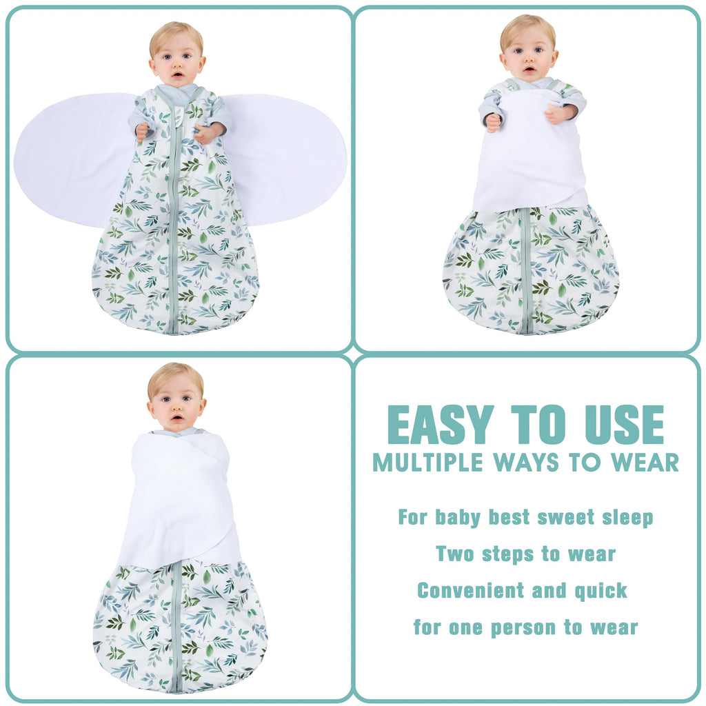 BSTOPPT Newborn Sleep Sack Baby Swaddle,6-12 Months,3-Way Adjustable Wearable Blanket,100% Rayon Cotton Swaddling Sleeping Bag，TOG 0.5（Banana&Leaf）