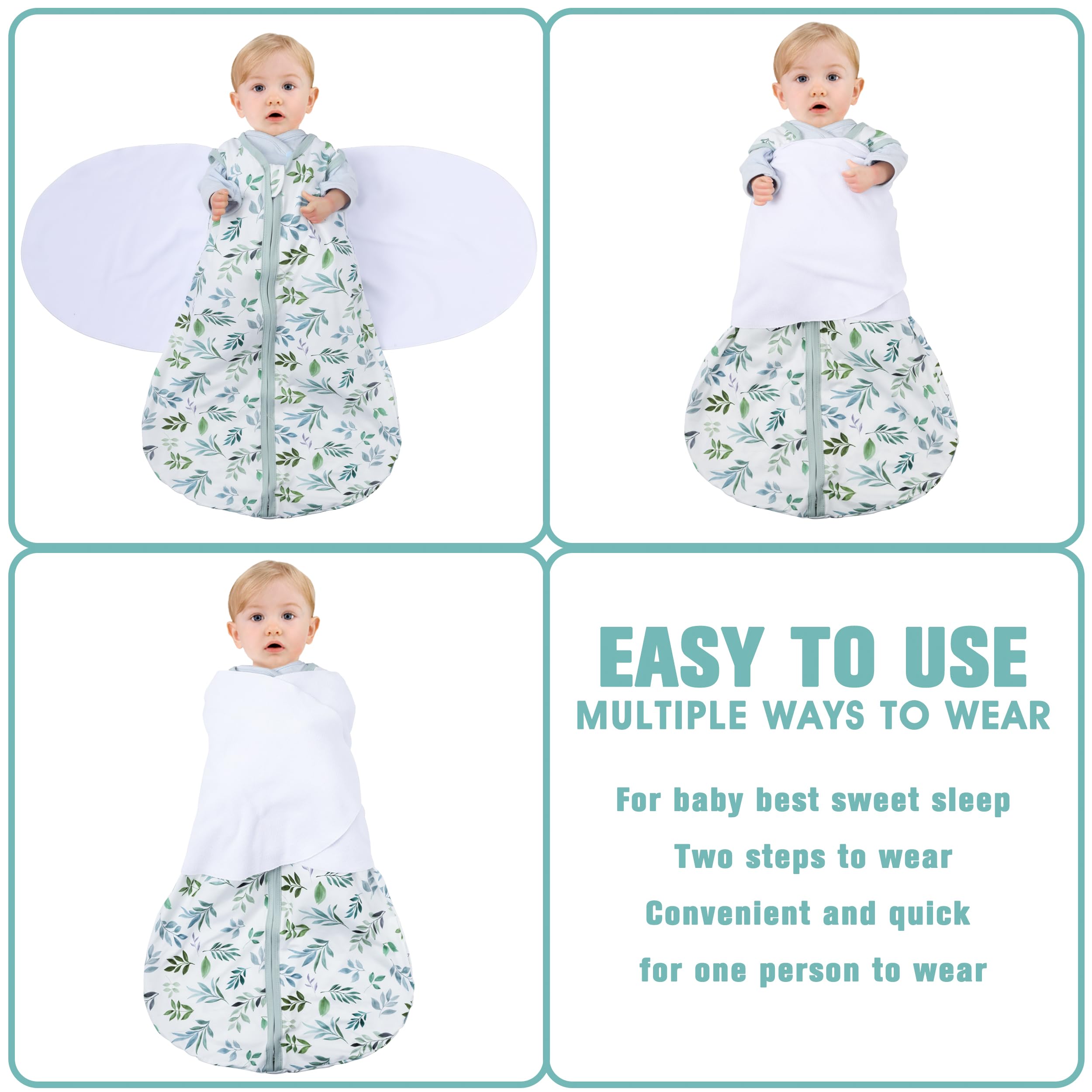 BSTOPPT Newborn Sleep Sack Baby Swaddle,6-12 Months,3-Way Adjustable Wearable Blanket,100% Rayon Cotton Swaddling Sleeping Bag，TOG 0.5（Banana&Leaf）