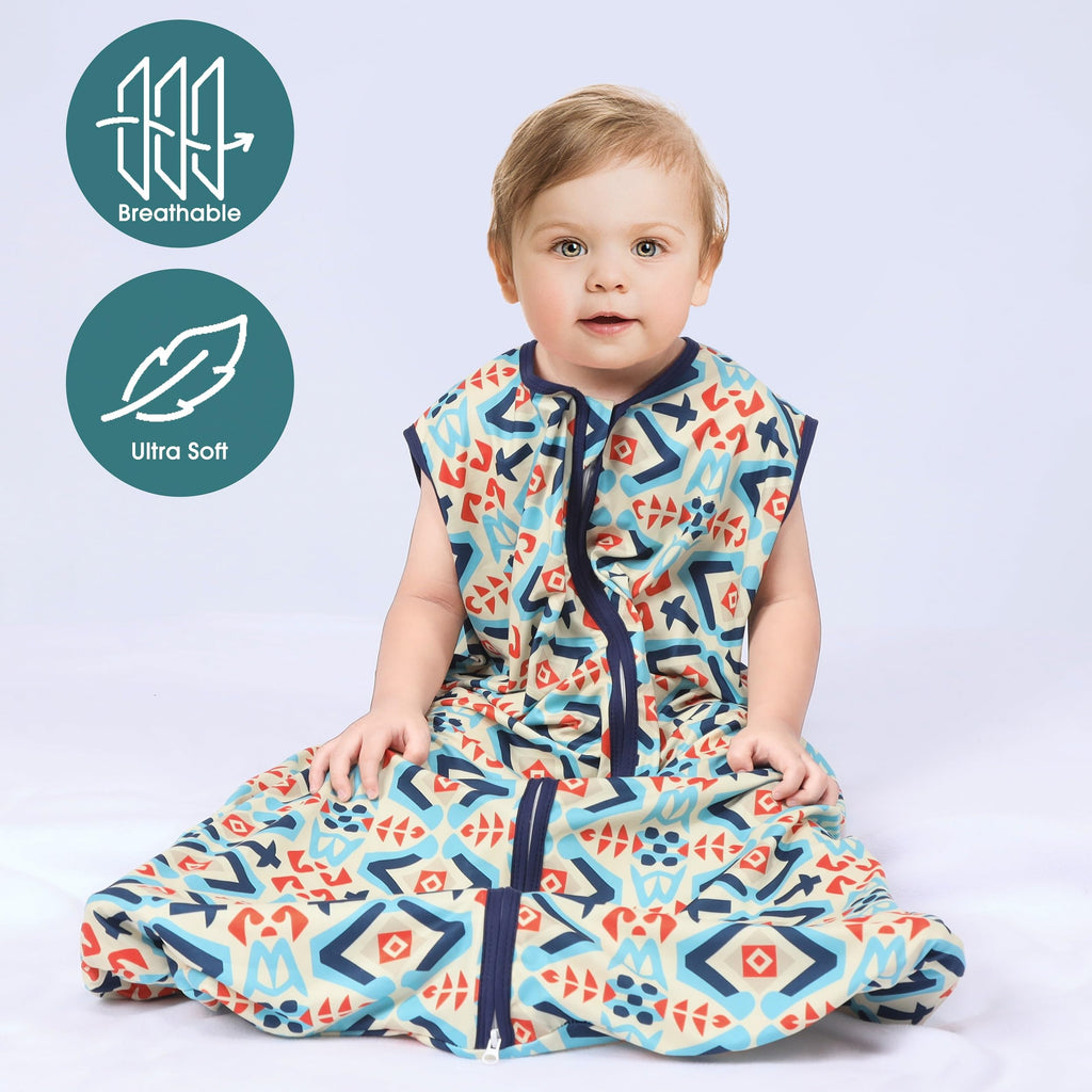 GUNTAIL Baby Sleep Sack 12-18 Months 3 Pack Baby Wearable Blanket 100% Rayon Cotton 2-Way Zipper Toddler Sleeping Sack.Comfy Soft Lightweight TOG 0.3 (Bohemia&Checkered&Blue,)