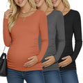 Ficerd 3 Pack Women's Maternity Long Sleeve Shirts, 3-Color Set, XX-Large