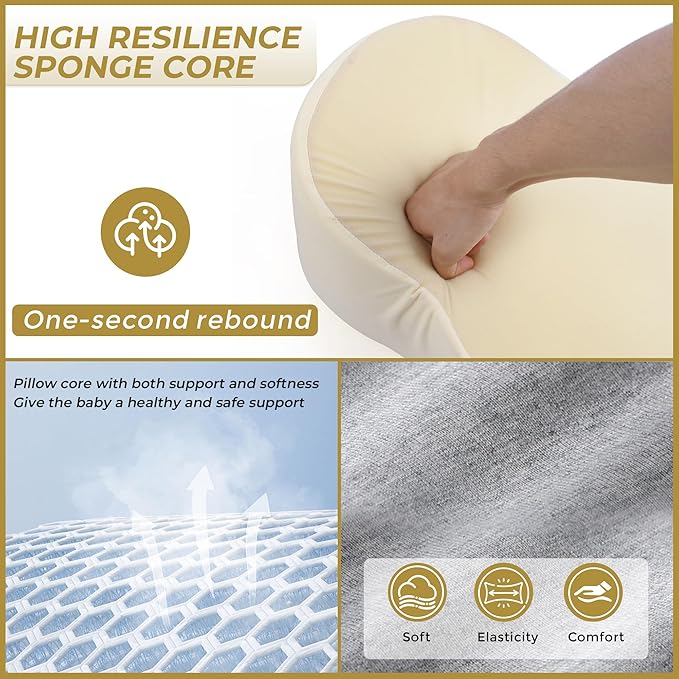 Baby Feeding Pillow, Anti Overflow Feeding Pillow for Reducing Spit-Up, Safety Nursing Pillow, Baby Lounger Reflux Wedge Breastfeeding, Removable top and Botto（Yellow）