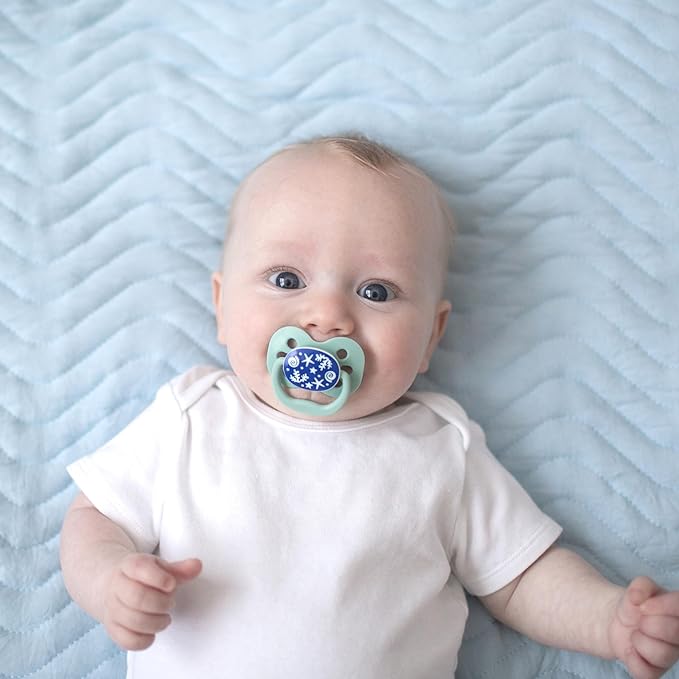 Dr. Brown's Advantage Glow-in-the-Dark Baby Pacifier, Fully Symmetrical Soother with Soft Silicone Bulb, Blue Ocean, 0-6m, BPA Free, 2 Pack