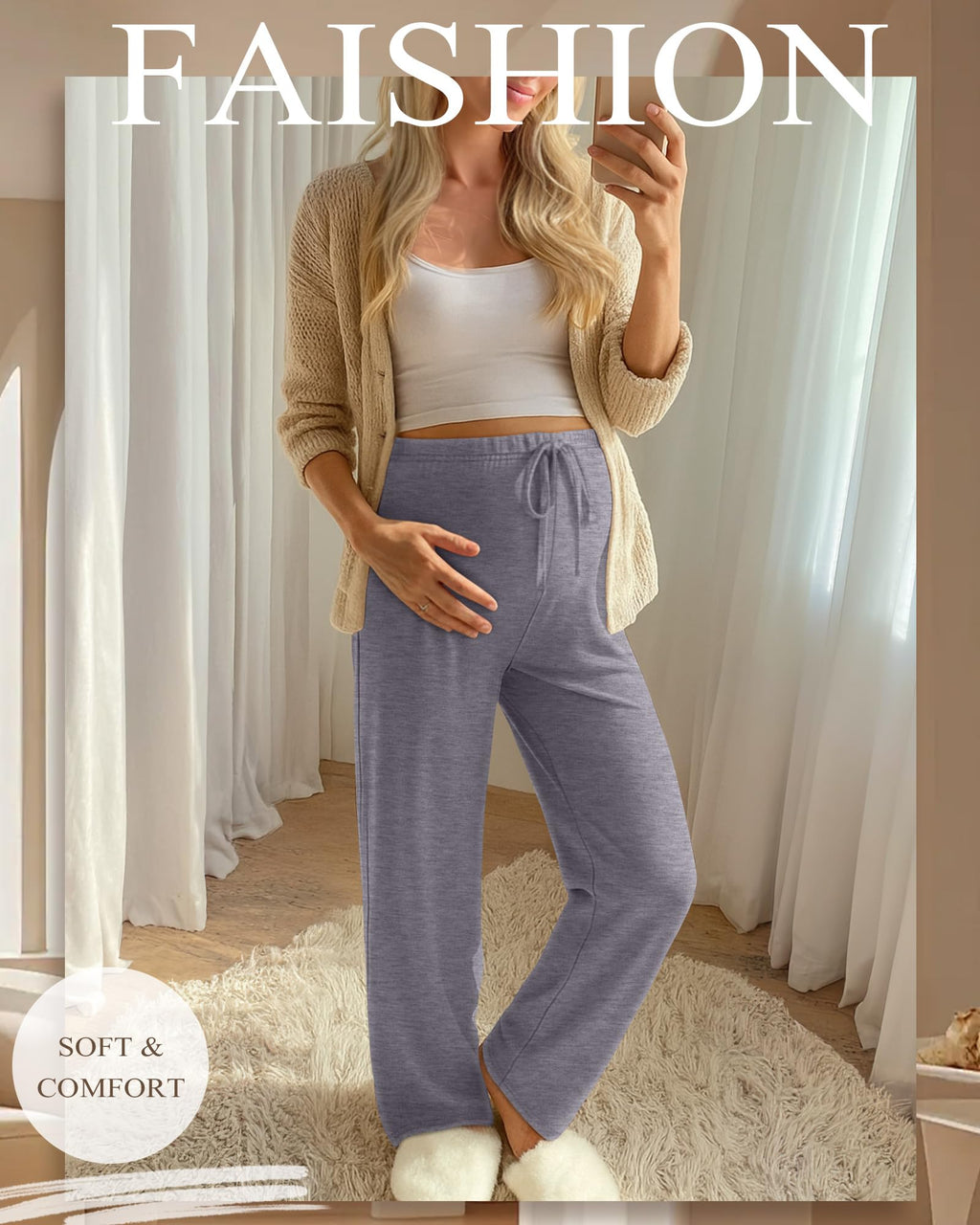Sweetyweee 3 Pack Maternity Wide Leg Lounge Pants, 3-Color, X-Large