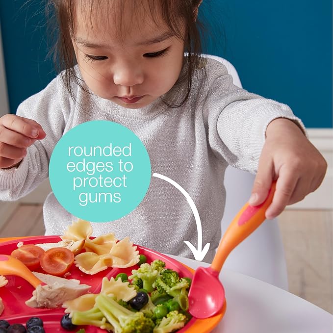 b.box Toddler Cutlery Set: Patented FLORK™ Designed Fork, Spoon & Travel Case, Easy Grip Handles, Dishwasher Safe, BPA Free (Passion Splash)