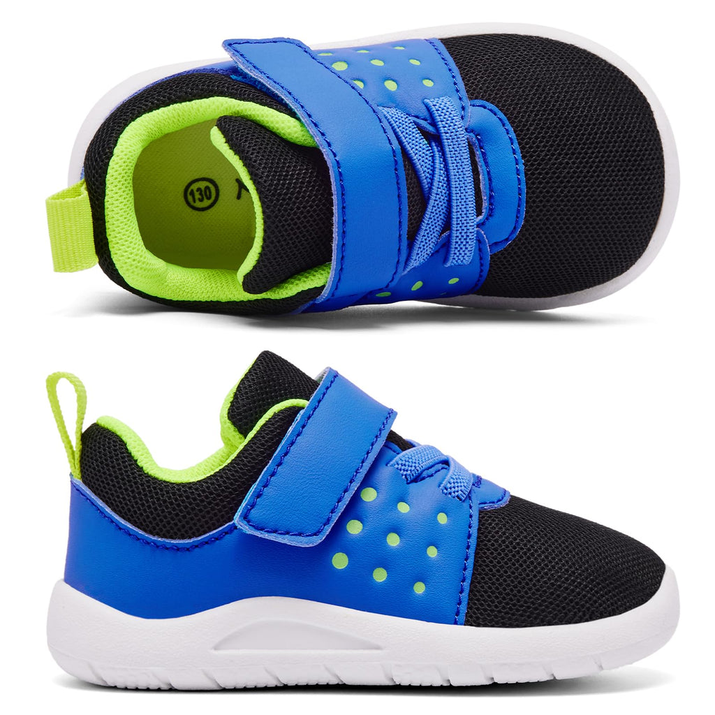 MORENDL Toddler Baby Shoes 0-4 Years Boy Girl Lightweight Breathable Non-Slip Sports Sneakers Running Walking Tennis Barefoot Shoes Black Blue 6-9Months