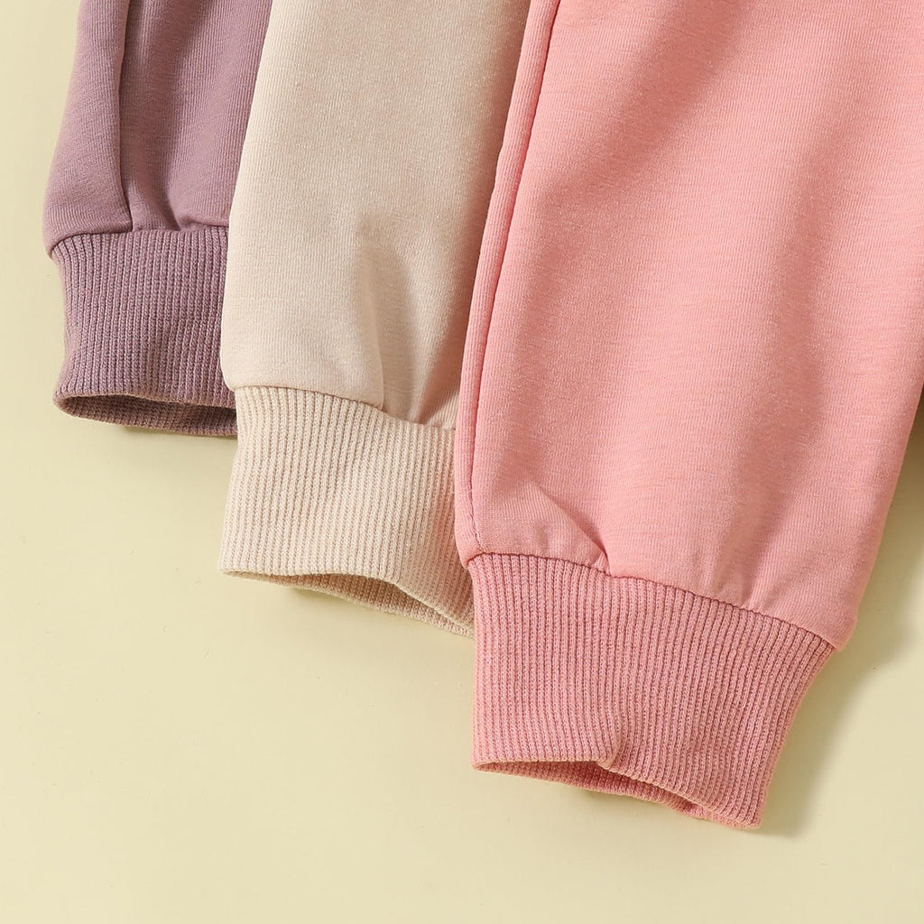 Sejardin Toddler Baby Boy Girl Pants 3 Pack Solid Color Elastic Waist Jogger Sweatpants Newborn Infant Casual Bottoms (Apricot Pink Purple, 18-24 Months)