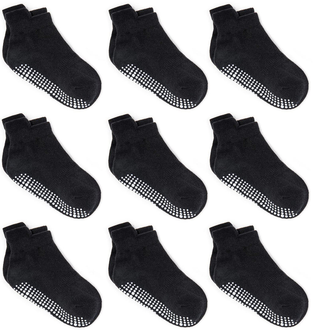 Zaples Baby Non Slip Grip Ankle Socks with Non Skid Soles for Infants Toddlers Kids Boys Girls, Black, 0-6 Months