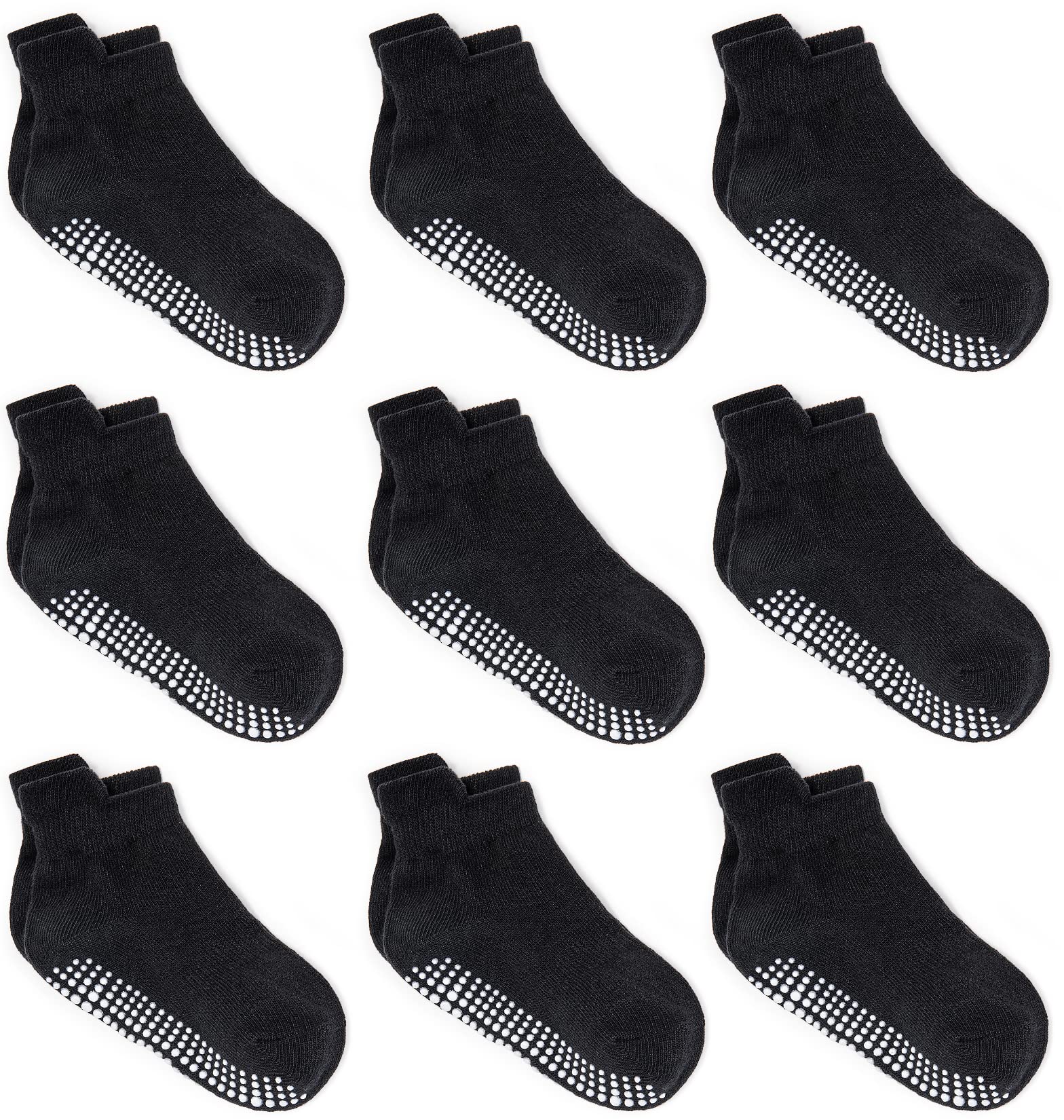 Zaples Baby Non Slip Grip Ankle Socks with Non Skid Soles for Infants Toddlers Kids Boys Girls, Black, 0-6 Months
