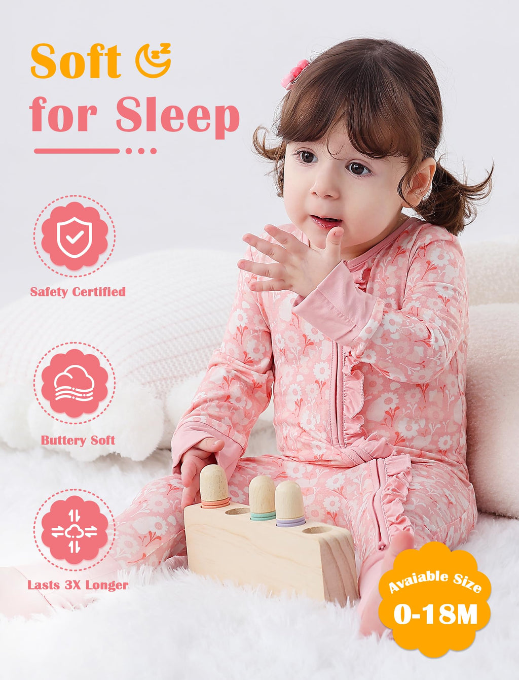 JunNeng Baby Girl Viscose from Bamboo Sleeper Pajamas with Mitten Cuffs 0-3M