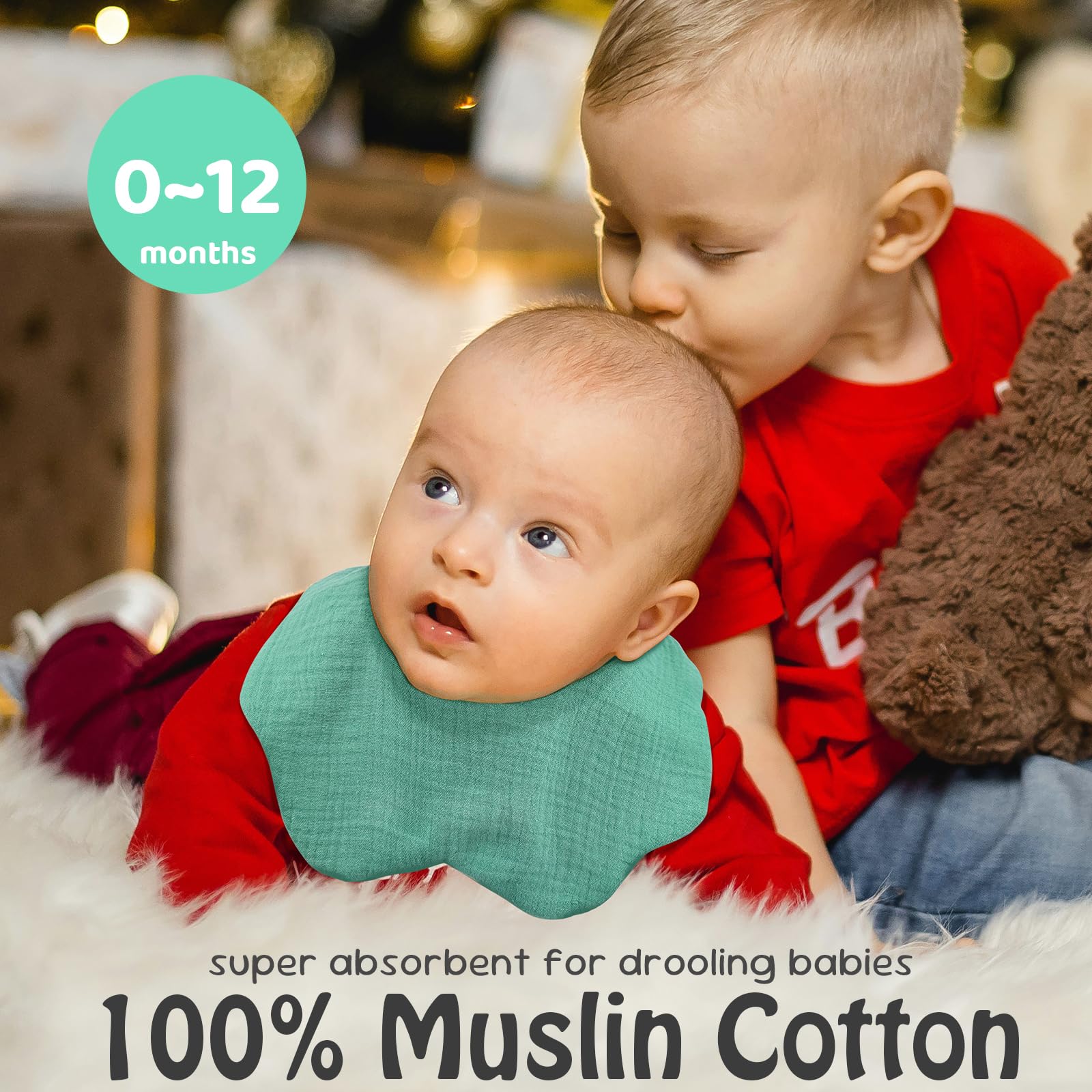DOSMINE Organic Cotton Muslin Baby Bibs 10 Pack Absorbent Adjustable
