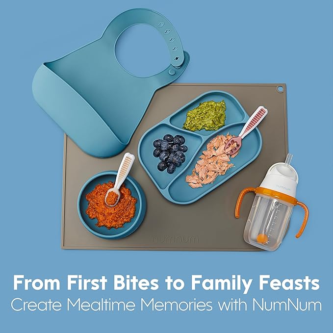 NumNum Baby Spoons Set, Baby Essentials Pre-Spoon GOOtensils for 6+ Months, First Stage Self-Feeding Spoons for Baby Led Weaning (BLW), Silicone Toddler Utensils, BPA-Free, 2 Pack Red/Yellow