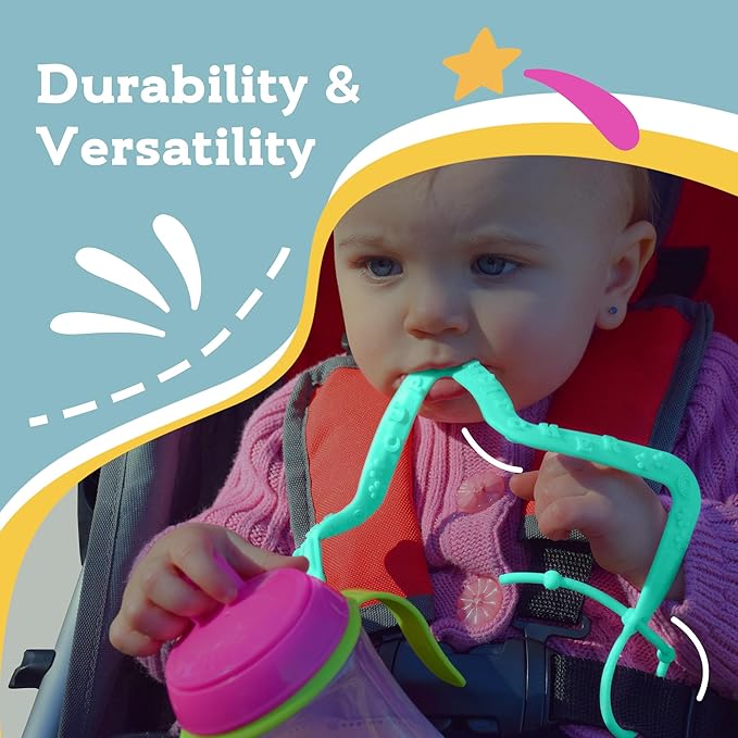 Brilli Baby Cup Catcher Patented Safety Tether Strap, Attach Sippy Cups, Bottles, Pacifiers & More to Stroller, High Chair, Car Seat, Made in USA, Food Grade, Dishwasher Safe (Lavender)