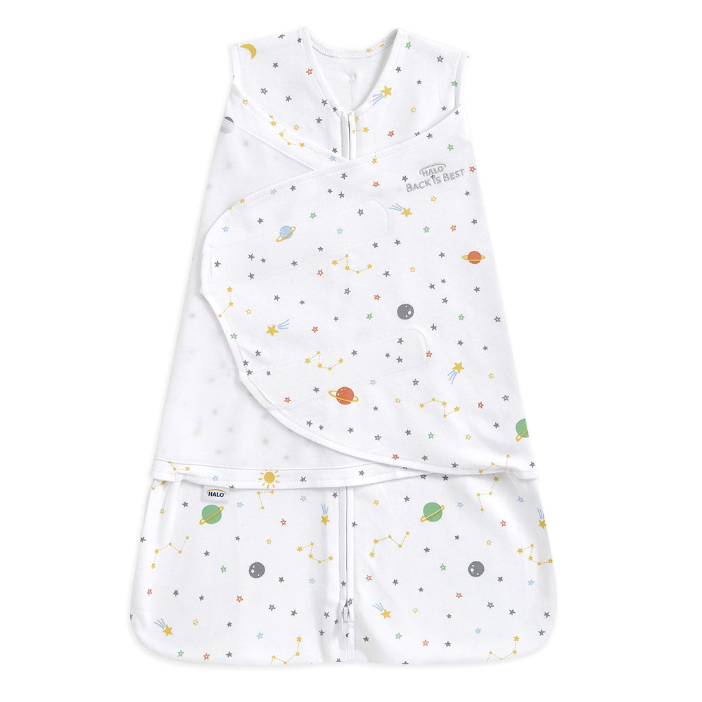 HALO 100% Cotton Sleepsack Swaddle, 3-Way Adjustable Wearable Blanket, TOG 1.5, Space, Small, 3-6 Months