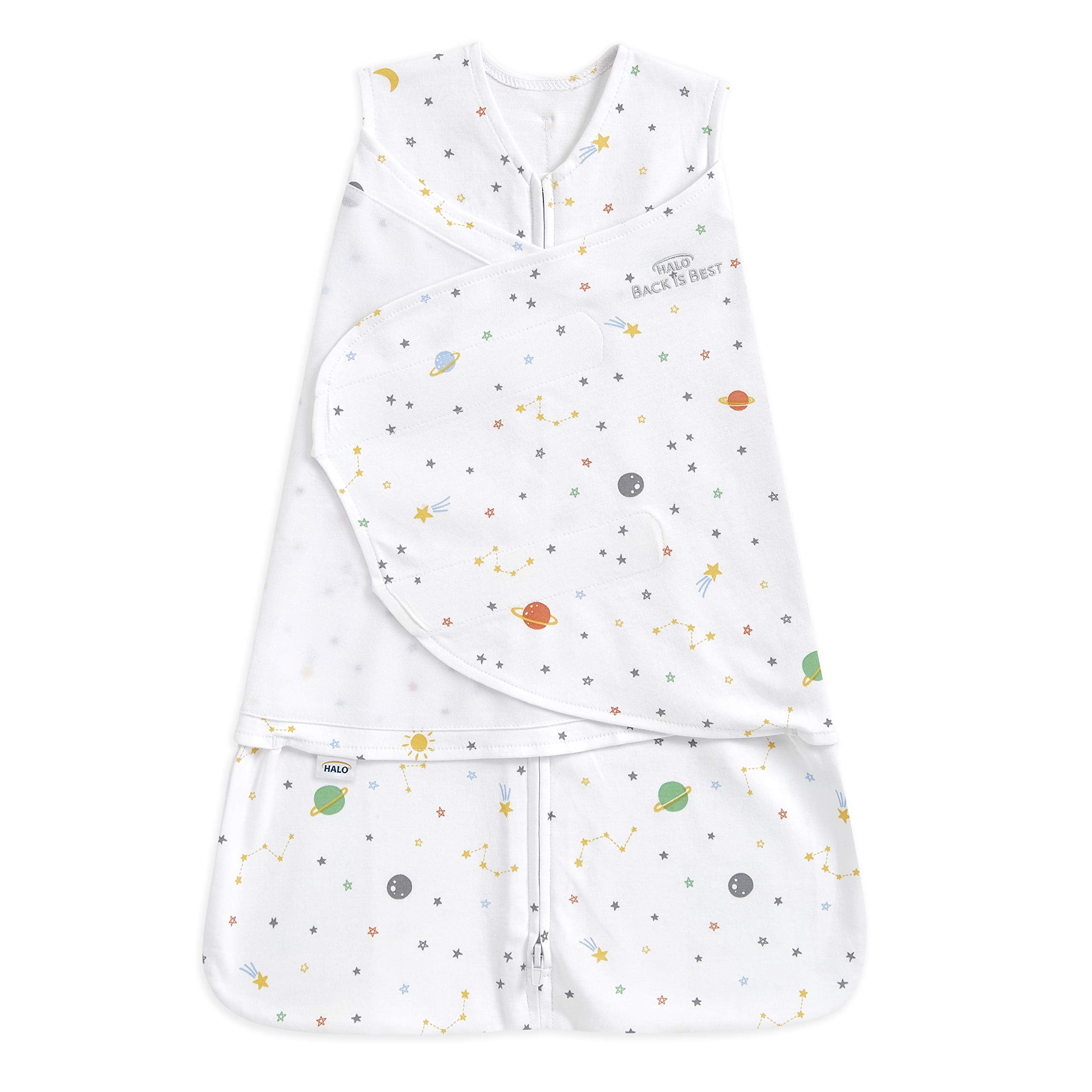 HALO 100% Cotton Sleepsack Swaddle, 3-Way Adjustable Wearable Blanket, TOG 1.5, Space, Small, 3-6 Months