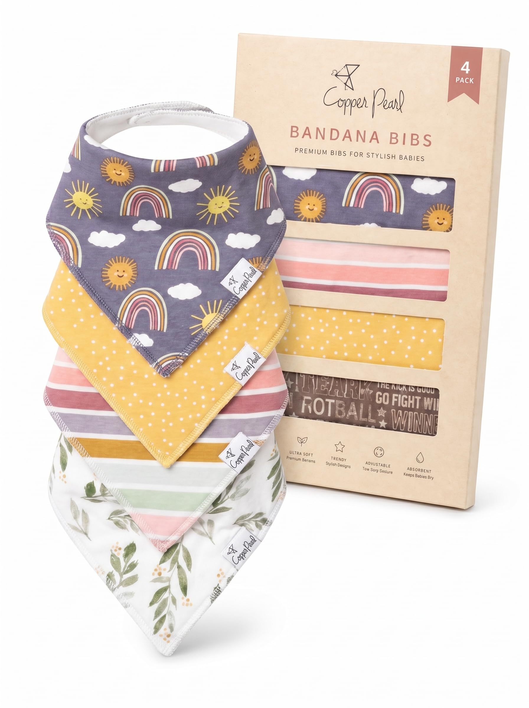 Copper Pearl Baby Bibs for Baby Boy or Girl – Bandana Drool Bibs for Teething, Absorbent Bibs for Eating, Newborn to Toddler, 4 Pack, Hope