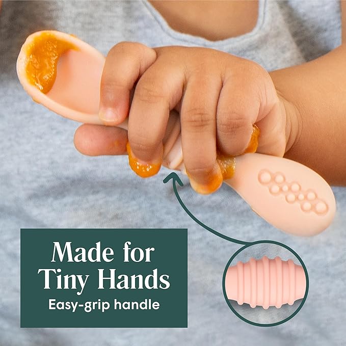 Simka Rose Baby Bowl and Spoon Set, Suction Bowls for Toddler, BPA-Free Silicone, Dishwasher and Microwave Safe (Peach)
