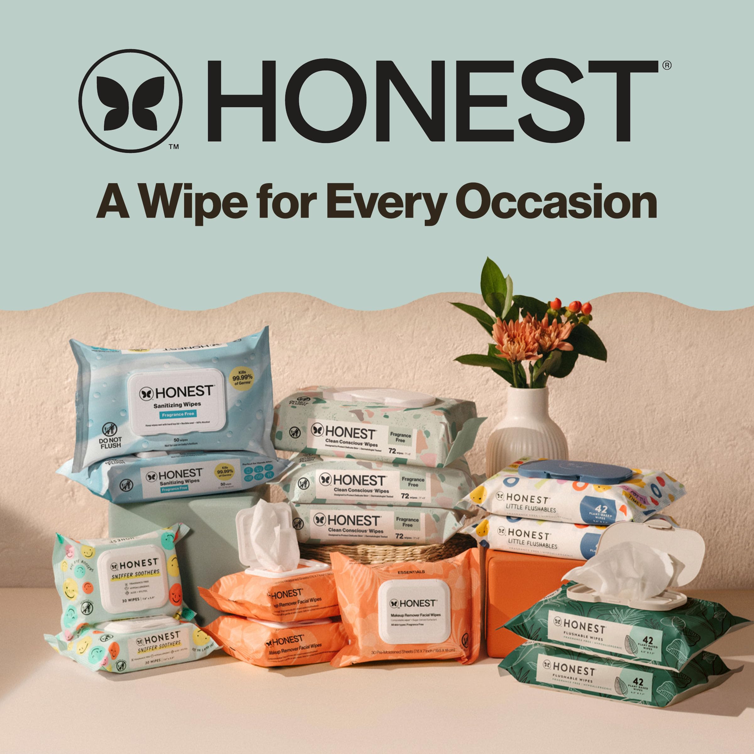 The Honest Company Hypoallergenic Multi-Use Baby Wipes for Sensitive Skin, Geo Mood, 60 Count