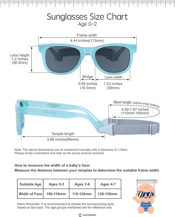 COCOSAND Flexible Baby Sunglasses with Strap Polarized UV Protection for Toddler Infant Newborn Boy Girl Age 0-24 Months