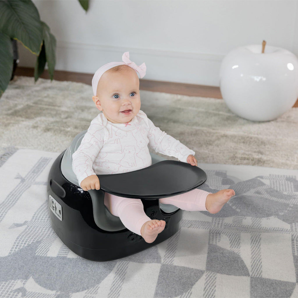 Bumbo 2 Pack 3-in-1 Multi-Seat for 6 to 36 Months, Travel Baby Feeding and Play Floor Seat, All-in-One Portable Booster with Tray & Toddler High Chair, Black/Monsoon