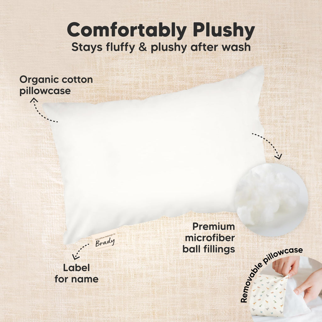 Mini Toddler Pillow with Pillowcase, 9x13 My Dreamy Pillow (Soft White)