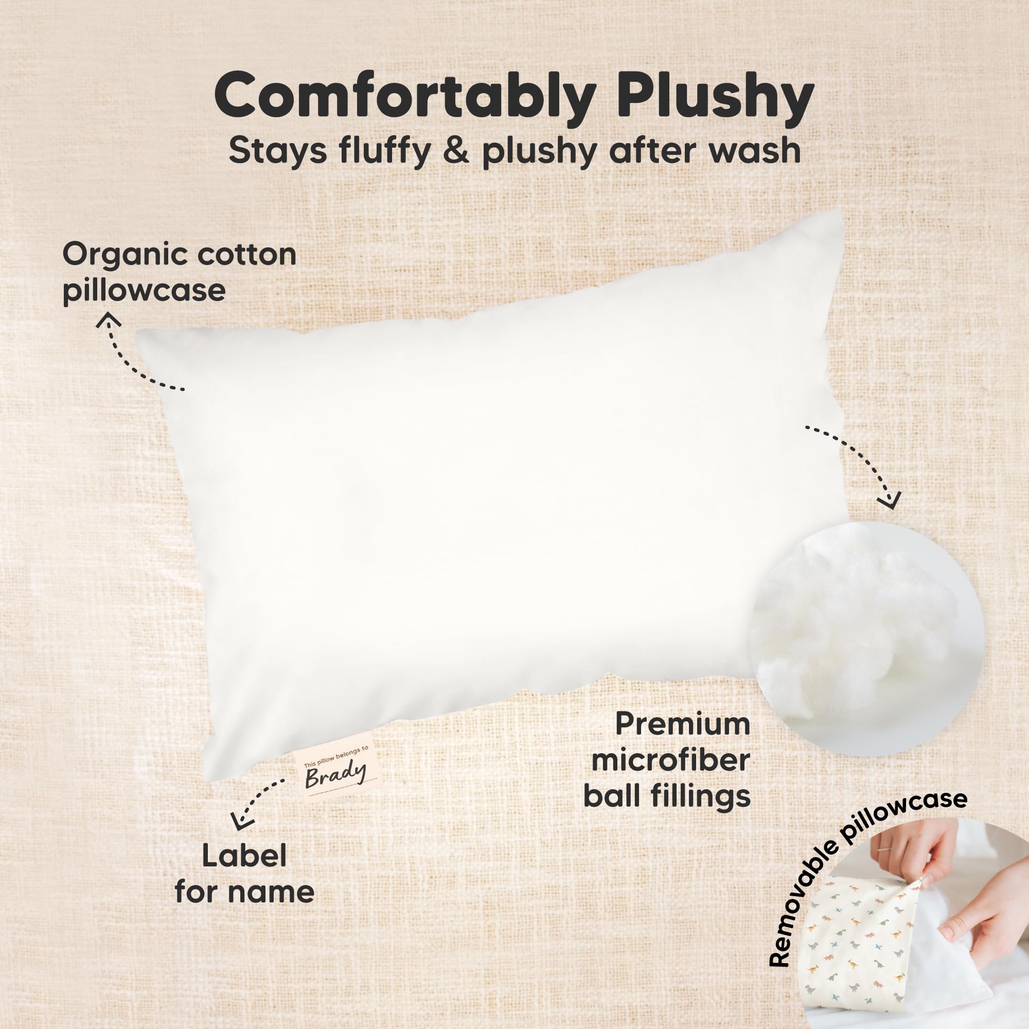 Mini Toddler Pillow with Pillowcase, 9x13 My Dreamy Pillow (Soft White)