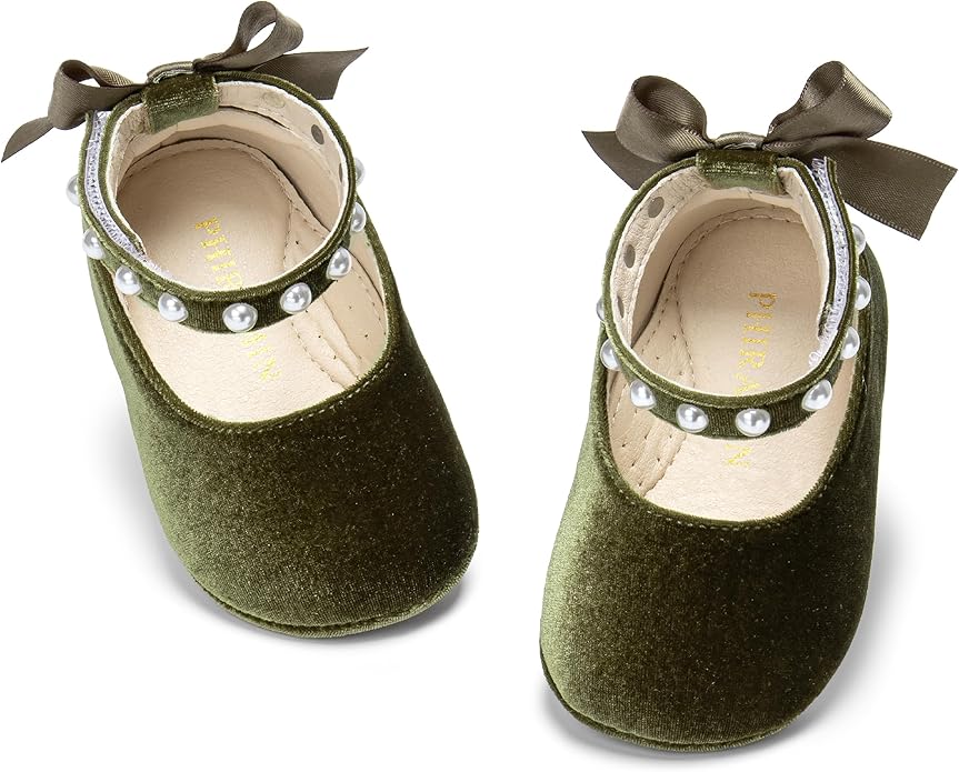 Baby Girls Mary Jane Flats - Infant Newborn Walking Shoes Soft Rubber Sole Princess Wedding