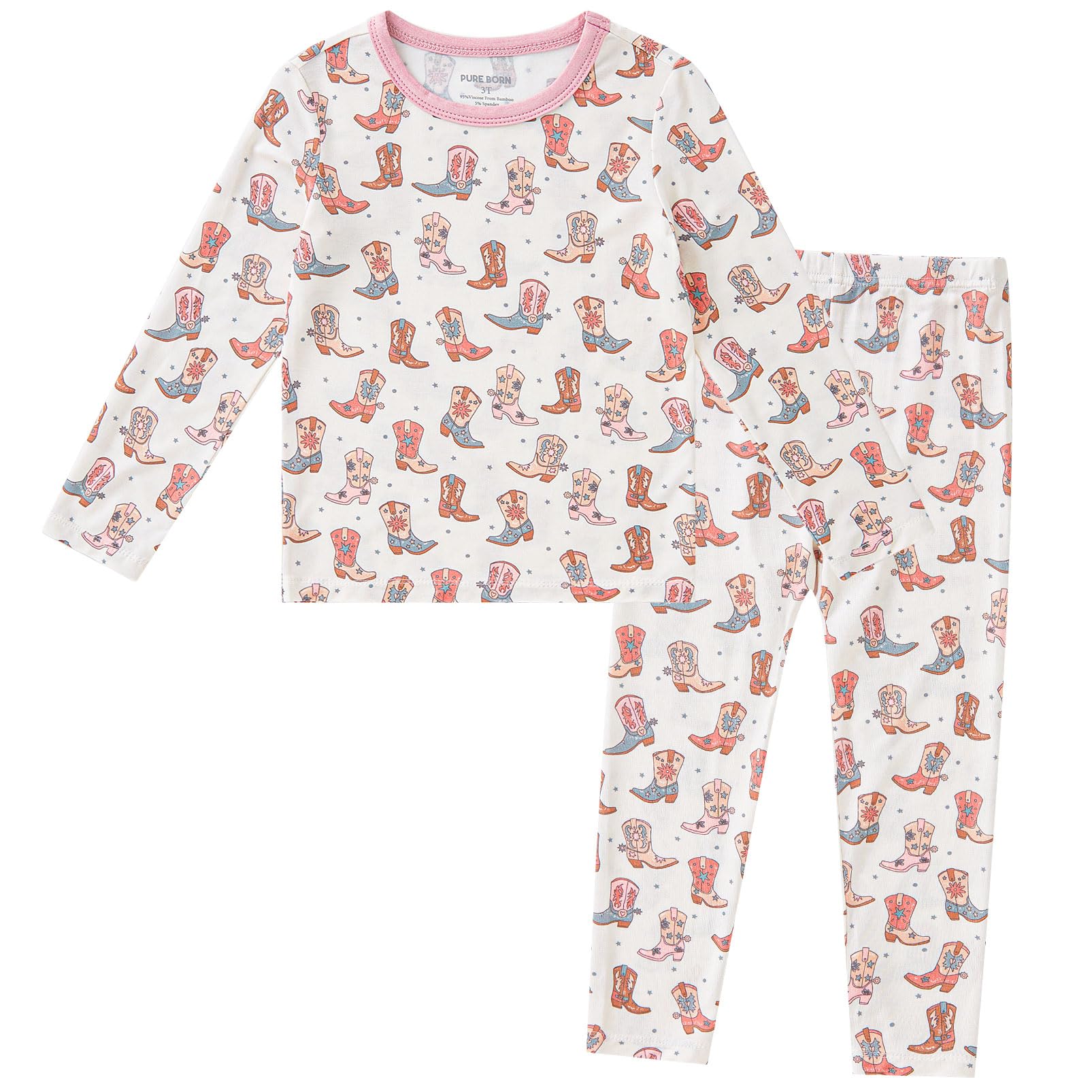 pureborn Toddler Viscose From Bamboo Pajamas Set Pjs - Little Girl Long Sleeve Snug Fit Soft Sleepwear 2pcs Western Boots 4-5T