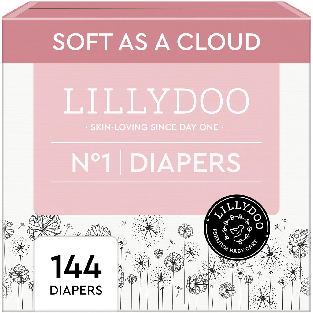 LILLYDOO Baby Diapers, Size 1 (4+ lbs), 144 Count, Hypoallergenic & TCF