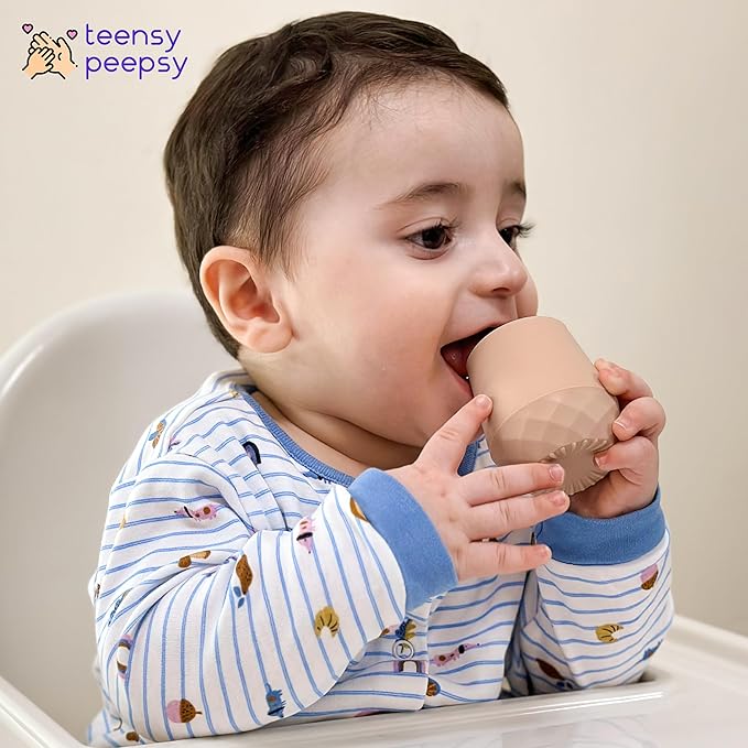 2 Pack Tiny Cup for 4+ Months | Silicone Baby Cups 6-12 Months, Infant Training Open Cup for Baby Led Weaning Supplies, 2oz (Mint Frappe)