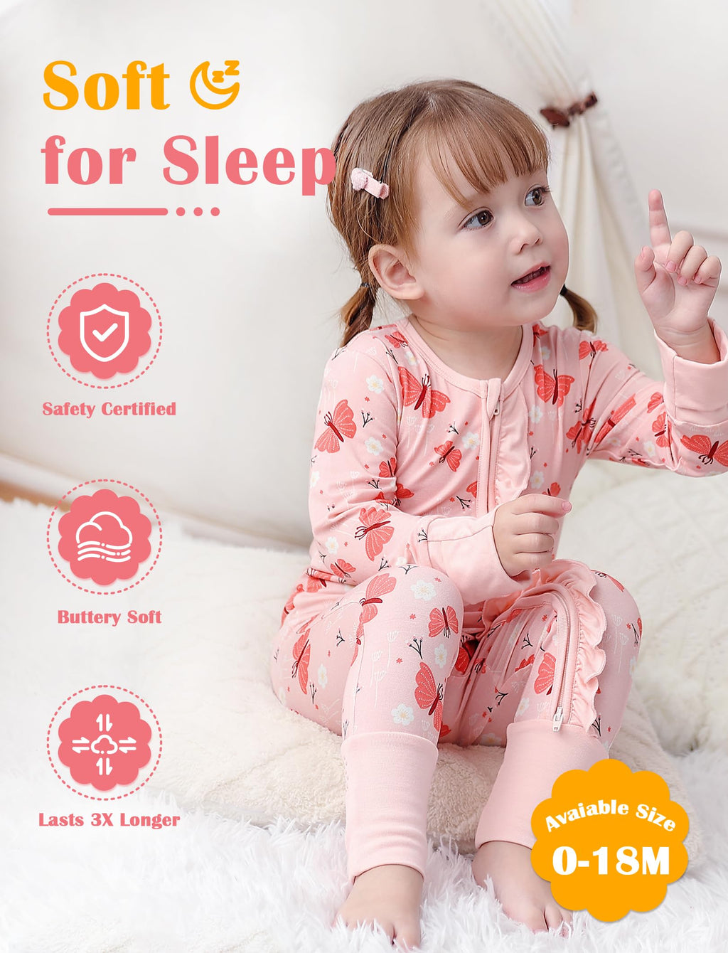 JunNeng Baby Girl Viscose from Bamboo Sleeper Pajamas with Mitten Cuffs 6-12M