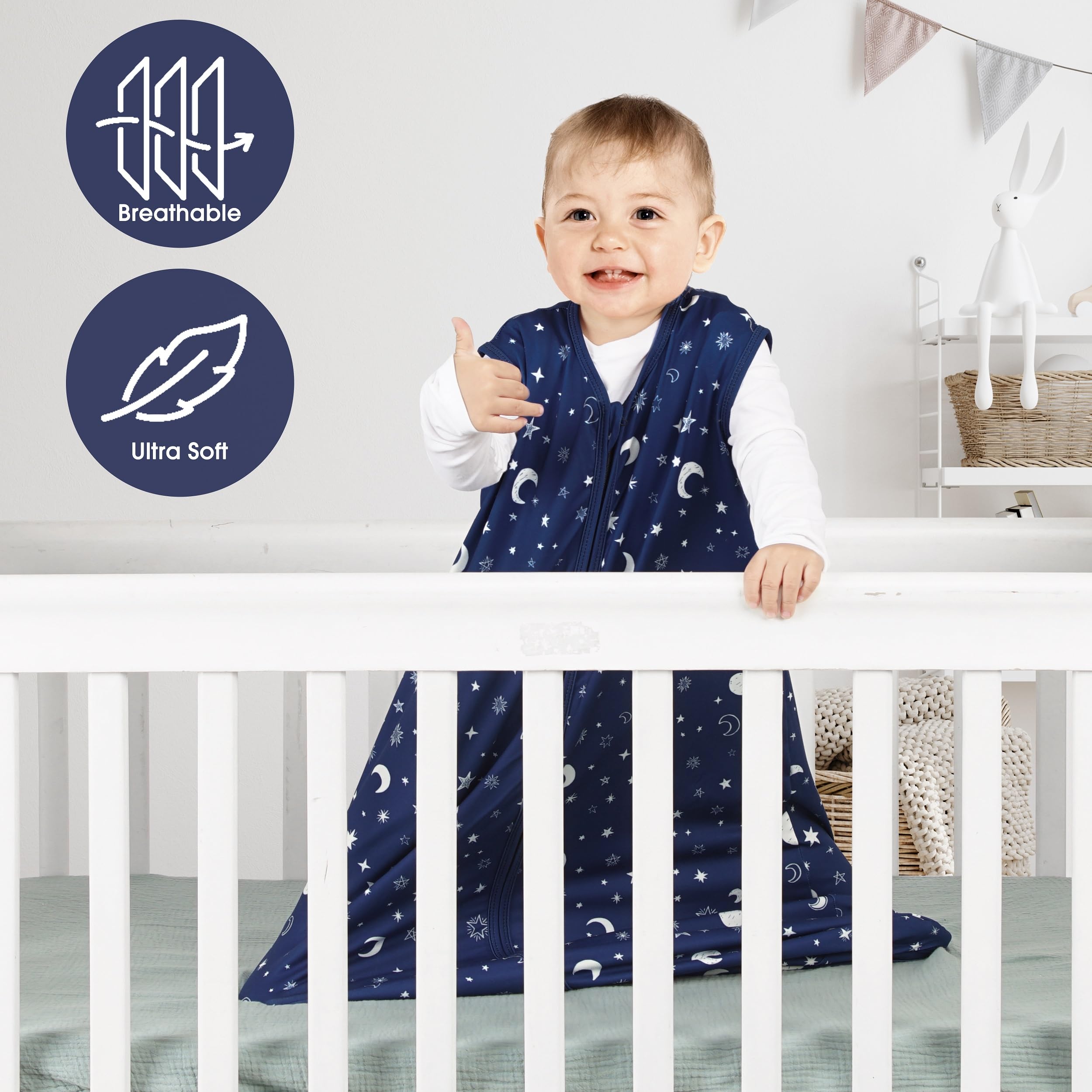 BSTOPPT 3 Pack Baby Sleep Sack 6-12 Months 100% Rayon Cotton Baby Sleeping Bag 2-Way Zipper Toddler Wearable Blankets Comfy Stretchy Lightweight TOG 0.3 （Purple&Clouds&Starry Sky）