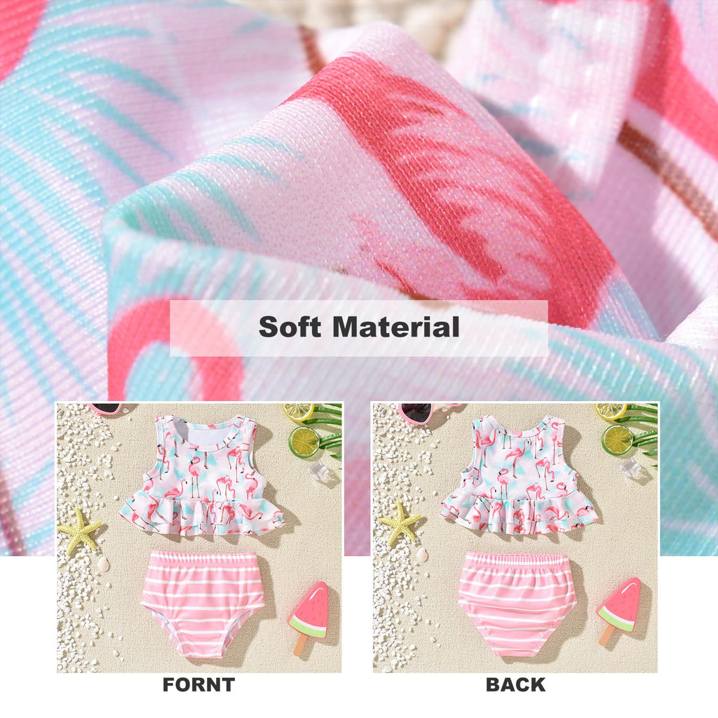 3-6 Months Baby Infant Girls Swimsuit Flamingo Ruffle Bathing Suit Bikini Swimming Suit Swimwear Beach Wear Two Piece