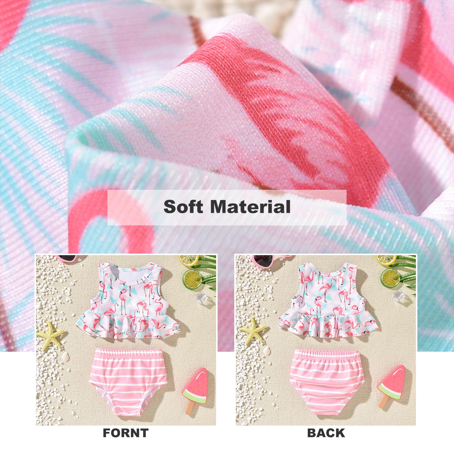 3-6 Months Baby Infant Girls Swimsuit Flamingo Ruffle Bathing Suit Bikini Swimming Suit Swimwear Beach Wear Two Piece