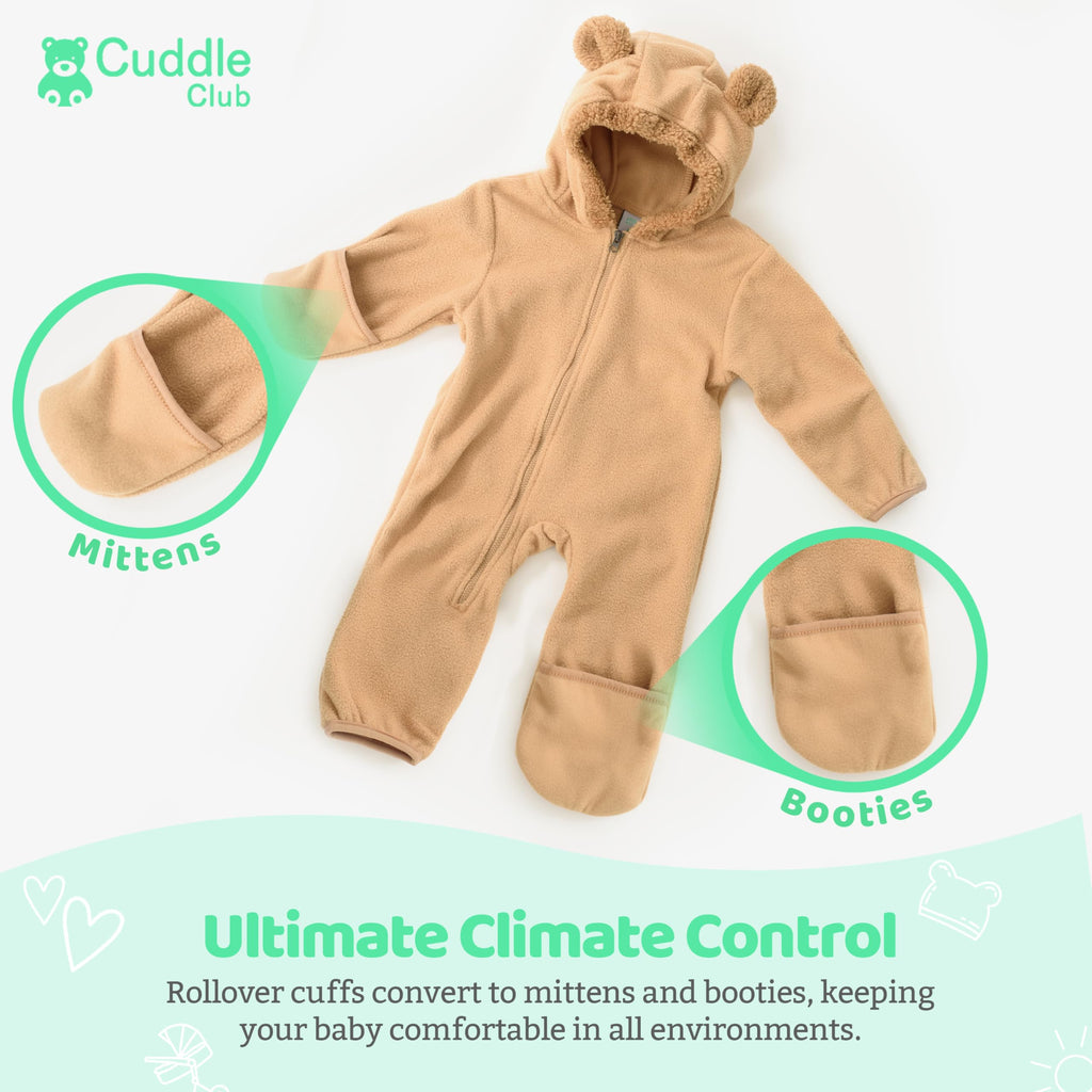 Cuddle Club Fleece Baby Bunting Bodysuit – Infant One Piece Kids Hooded Romper Outerwear Toddler Jacket