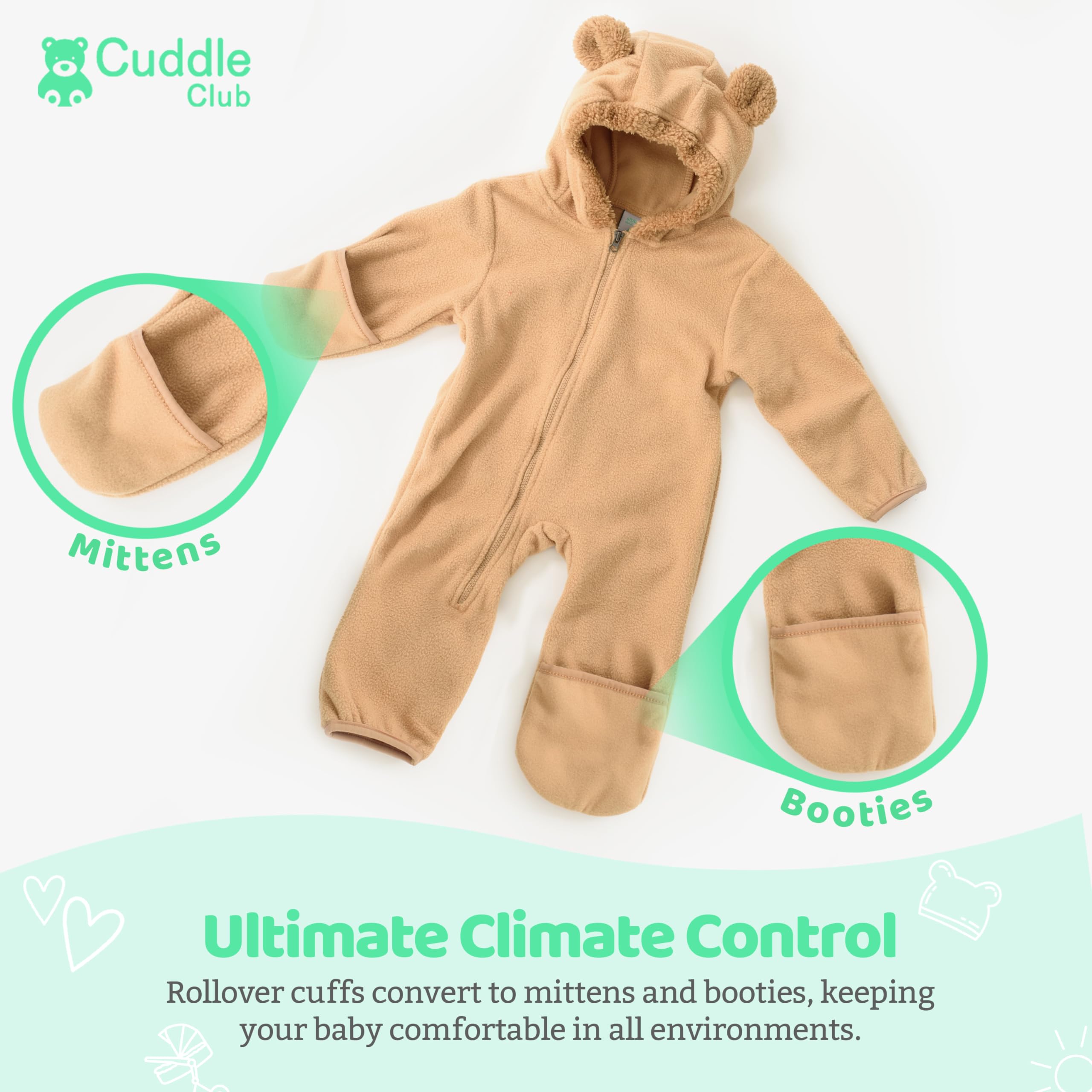 Cuddle Club Fleece Baby Bunting Bodysuit – Infant One Piece Kids Hooded Romper Outerwear Toddler Jacket