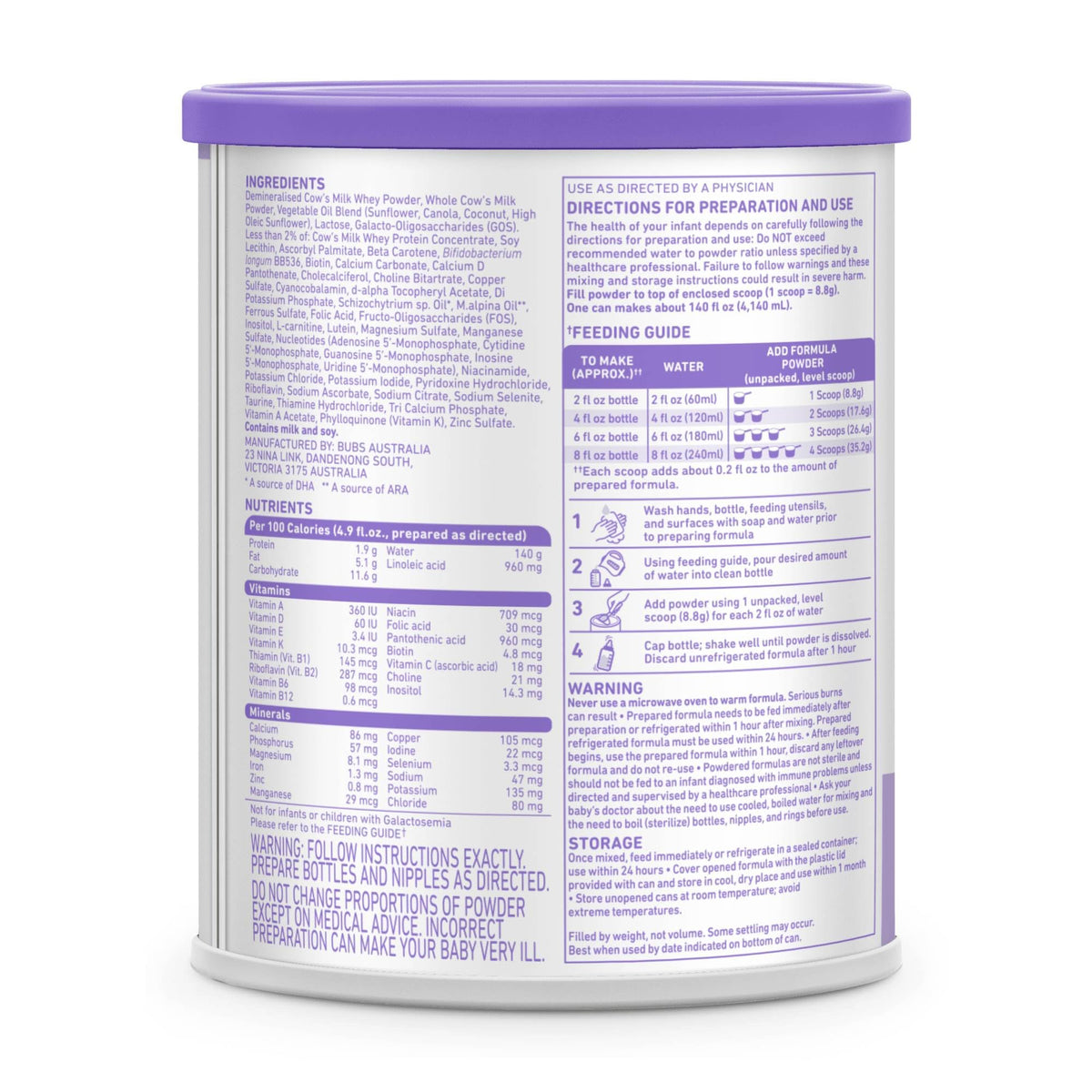 Bubs Essential Infant Formula, with Iron, Cow Milk-Based Powder, for Infants 0-12 Months, Made with Non-GMO Milk, 20 oz
