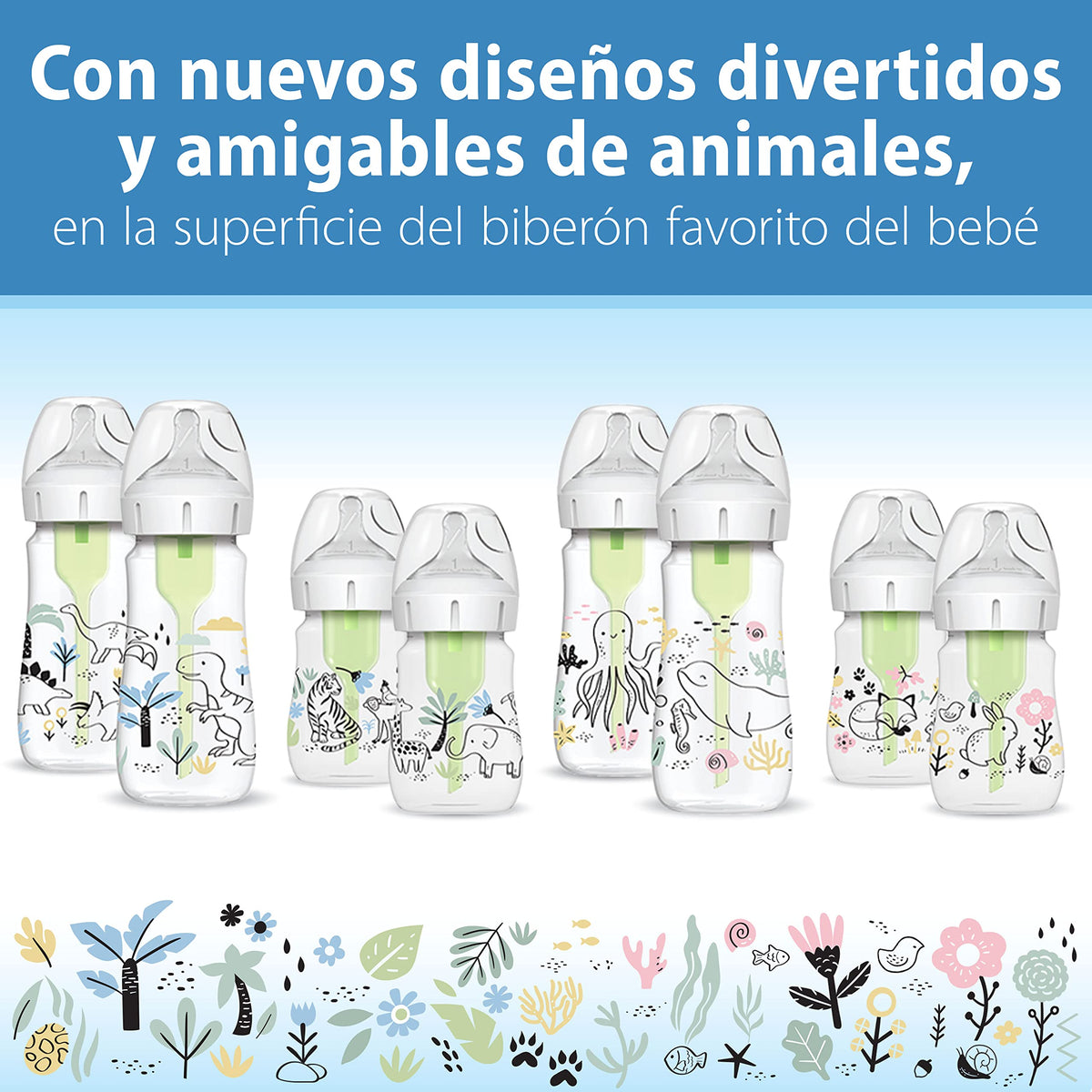 Dr. Brown's Anti-Colic Options+ Wide-Neck Baby Bottles, Dinos, 2-Pack