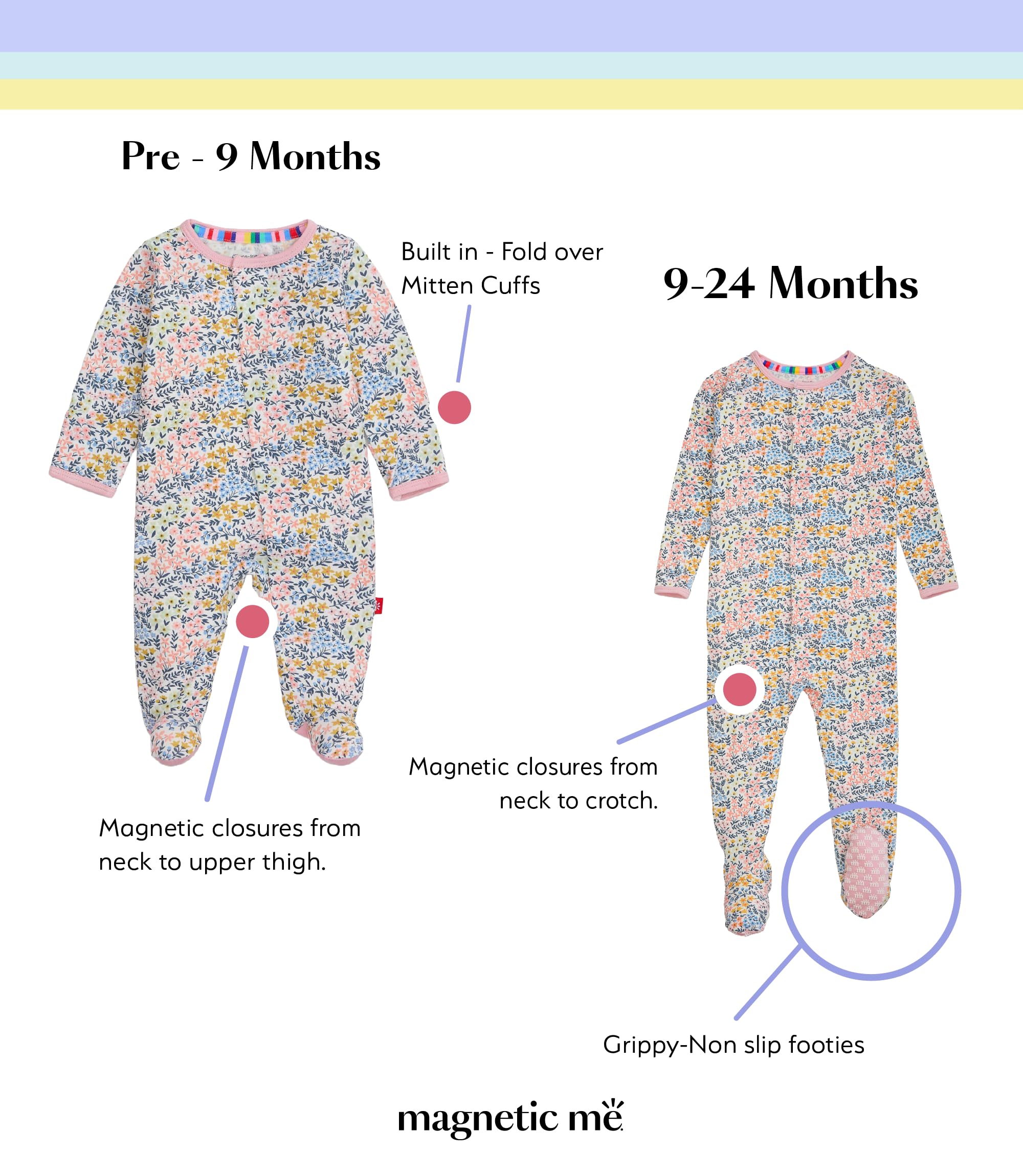 Magnetic Me Girls Modal Magnetic Baby Footie Pajamas | Silky Soft Modal Fabric | Chelsea Ruffle | Preemie