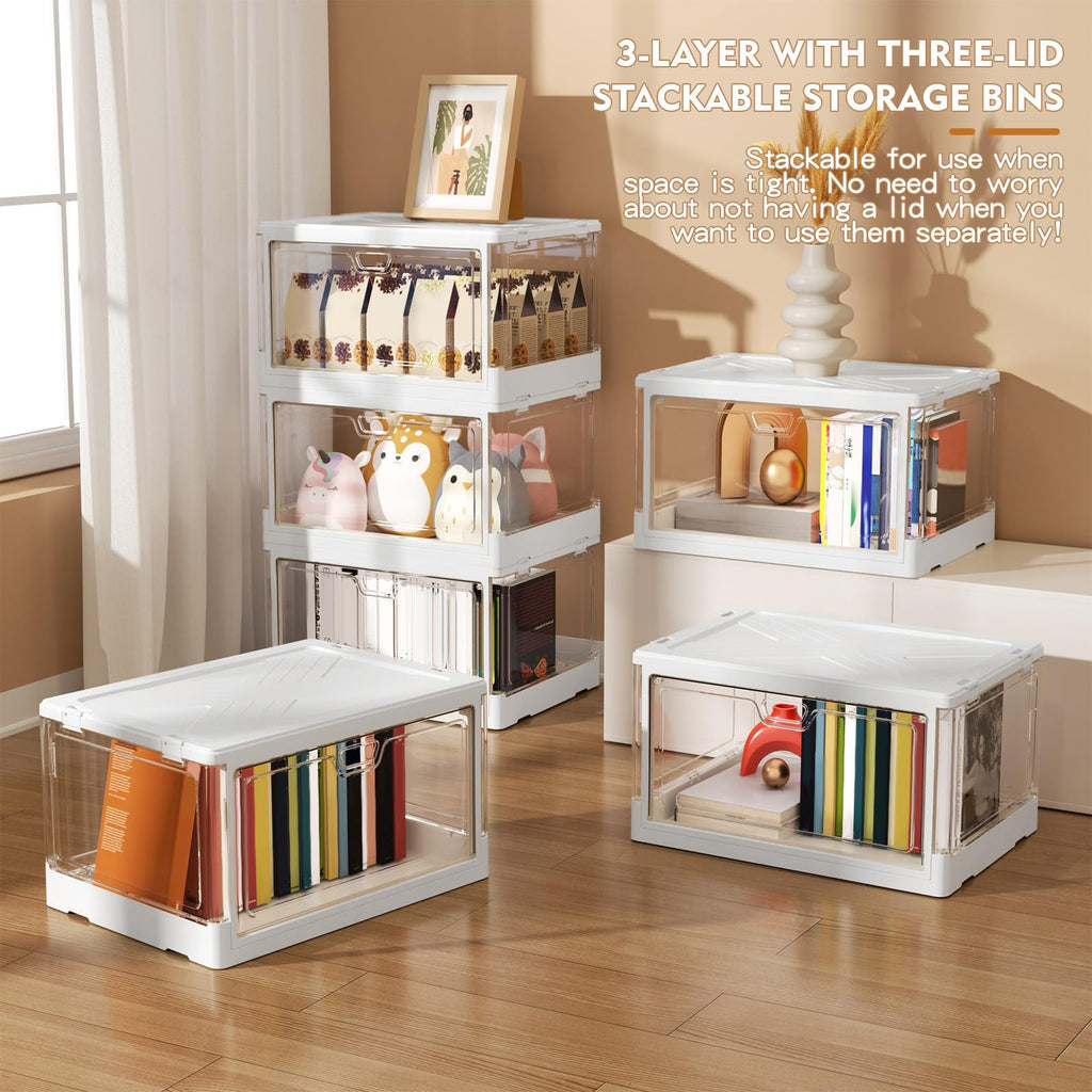 Kmiectse Clear Storage Bins with Lids 3 Pack 【Stackable & Sturdy】