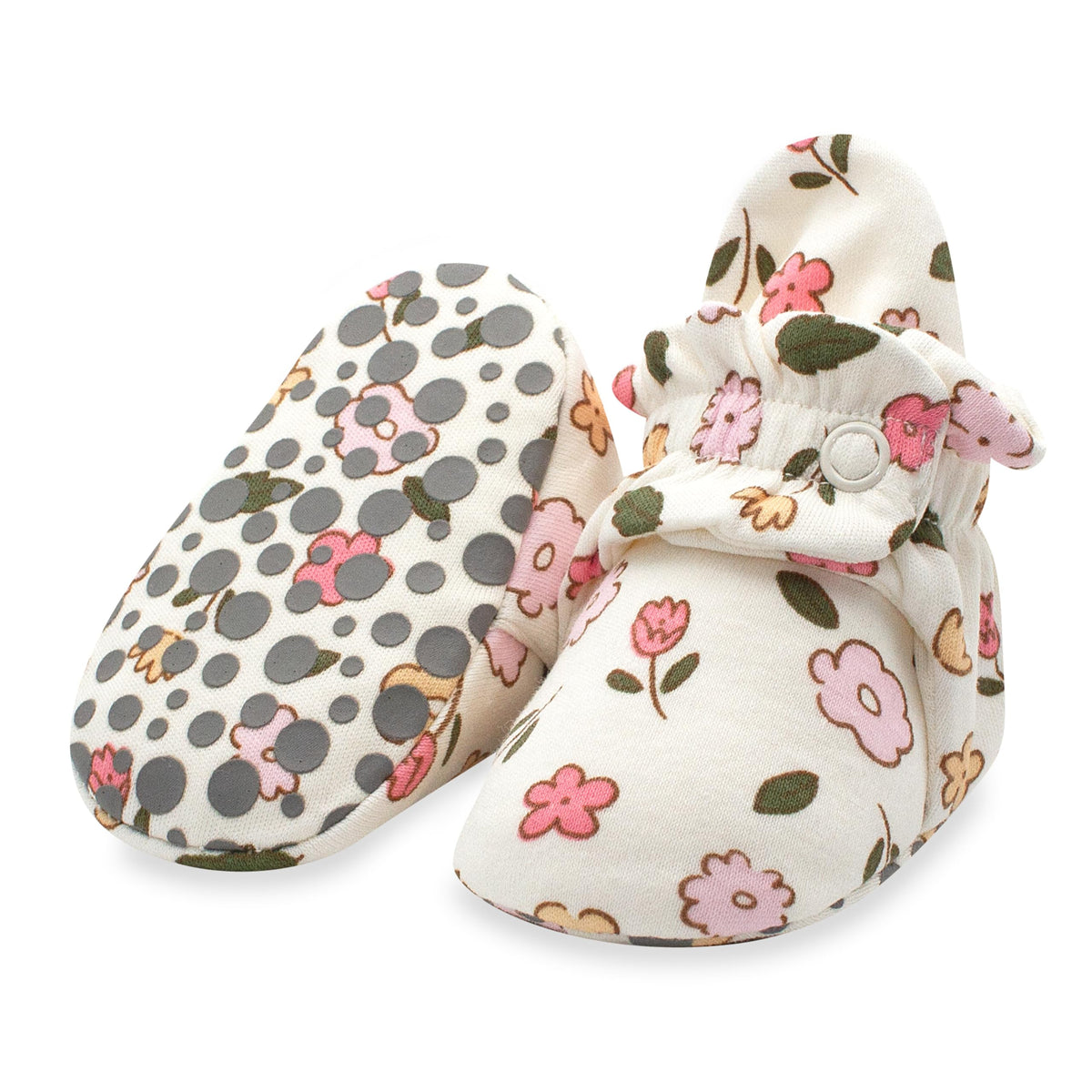 Zutano Organic Cotton Baby Booties With Gripper Soles, Soft Sole Stay-on Baby Shoes, Mushrooms, 18M