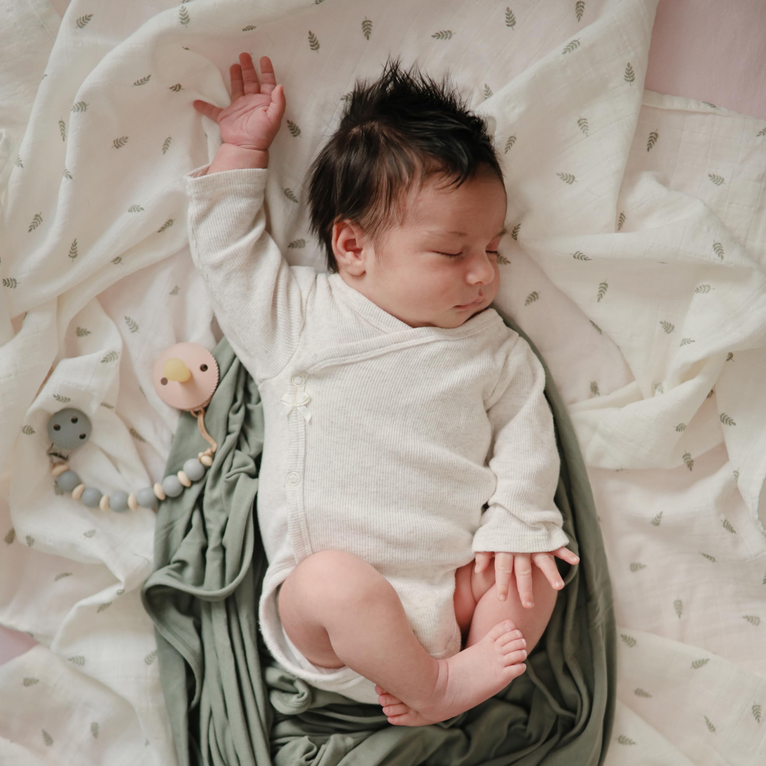 mushie Muslin Baby Swaddle Blanket | 100% Organic Cotton (Leaves)