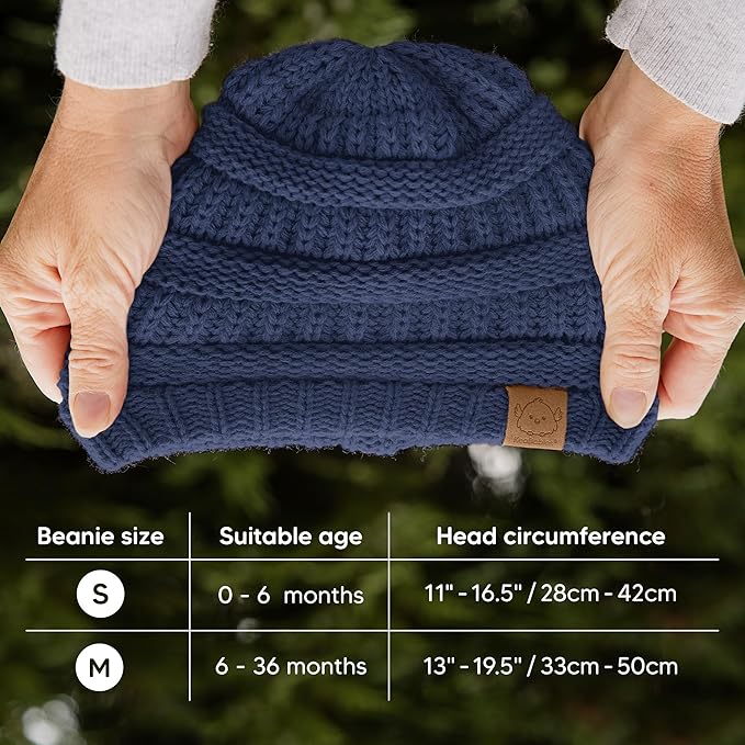 3-Pack Baby Beanies for Boys, Girls - Stretchy Knit Baby Hats, Cute Newborn & Toddler Winter Hat, Soft & Warm Infant Beanie 6-36 Months (Cobalt, M)