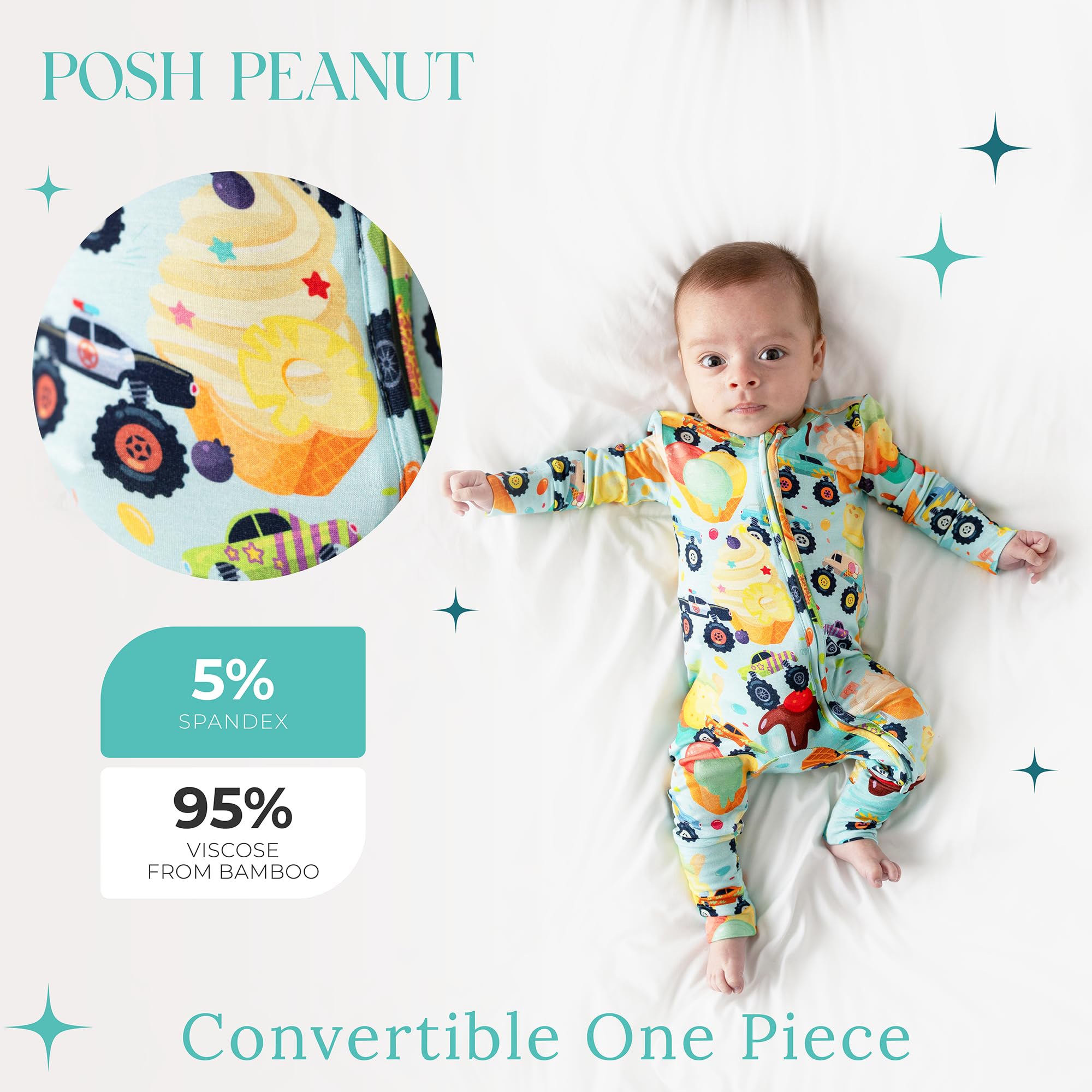 Posh Peanut Convertible Baby Sleepers, Boy Toddlers Footless Pajamas