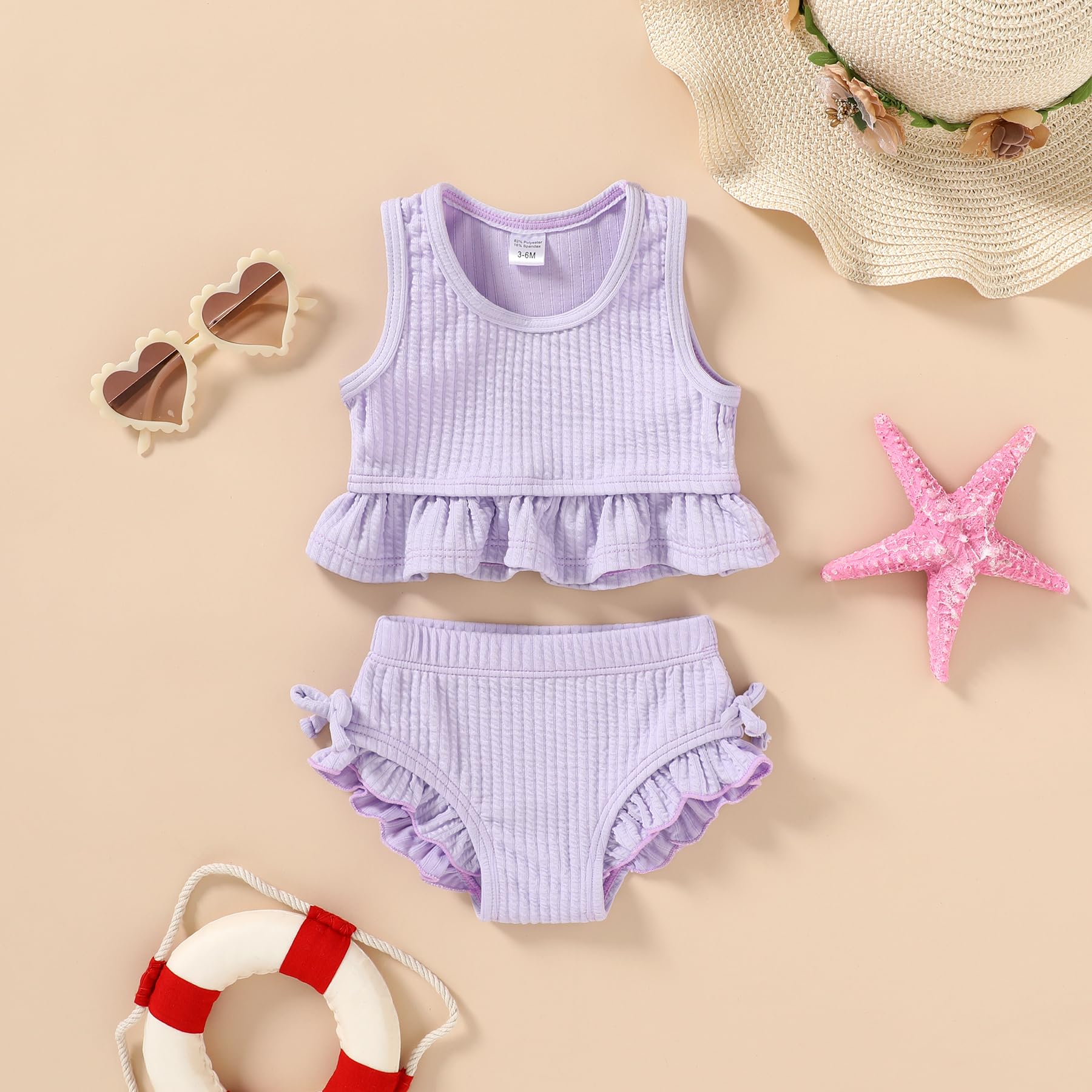 Baby Swimsuit Toddler Girl Bathing Suit Summer Solid Color Bikini Set Beach Two Piece Swim Wear (Purple, 2-3T)