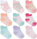 Zaples Baby Girls Non Slip Grip Ankle Socks with Non Skid Soles for Infants Toddlers, Girl Stripes, 6-12 Months