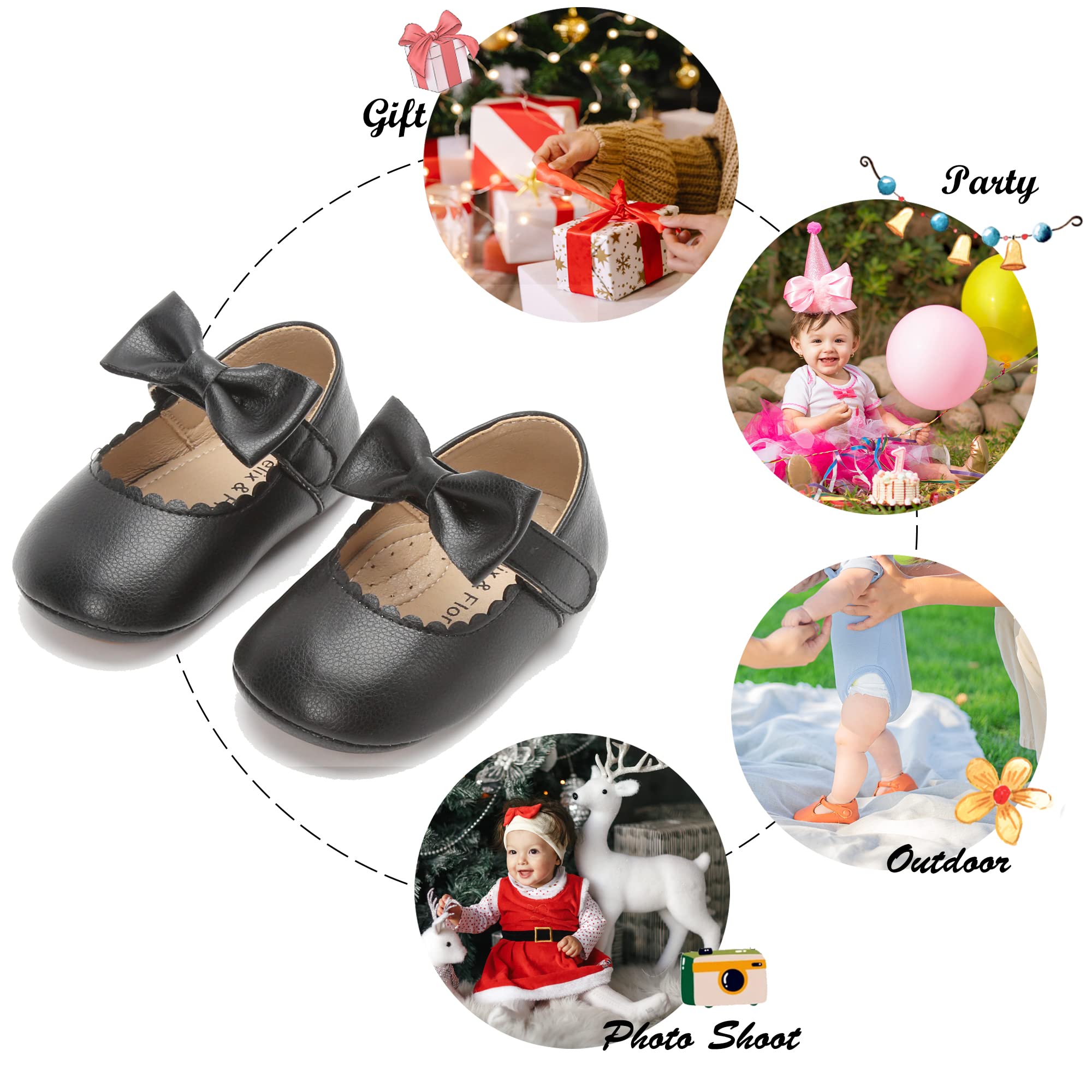 Soft Sole Baby Shoes - Infant Baby Walking Shoes Moccasins Rubber Sole Crib Shoes（Black,6-9Months Infant