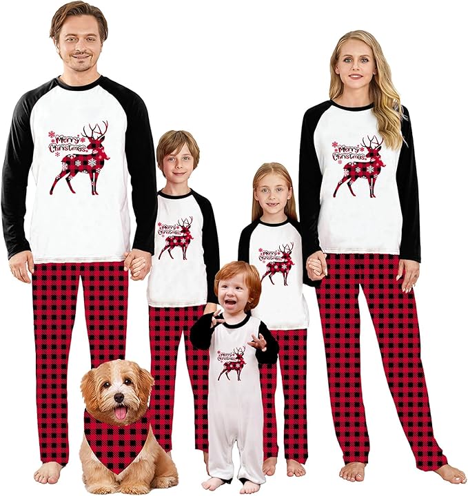 Awoscut Christmas Family Matching Pajamas Christmas Pjs Holiday Nightwear Sleepwear Sets Long Sleeve Pjs