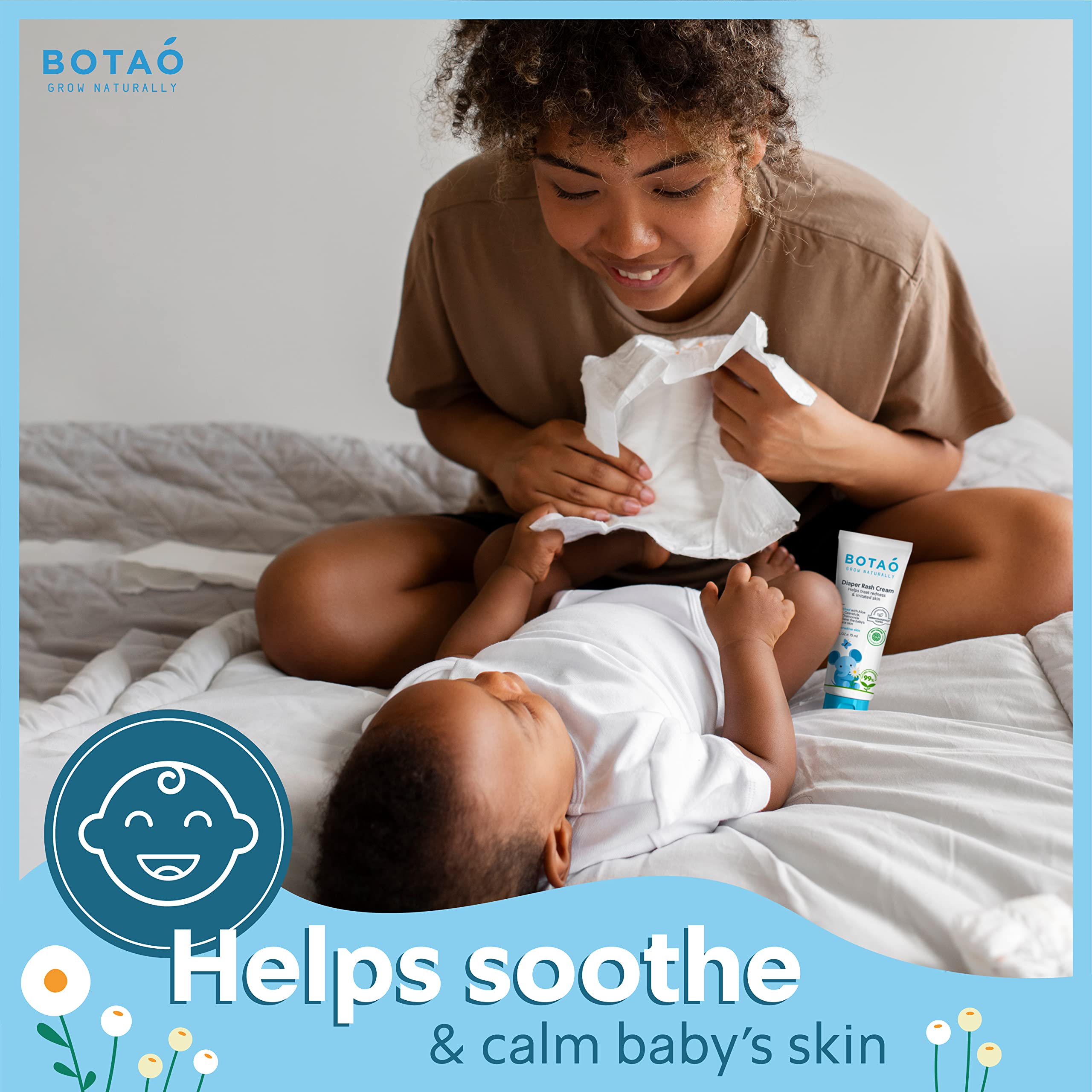 BOTAO Baby's Natural Diaper Cream | Organic Diaper Cream EWG Verified | Naturally Soothes Baby Rashes | Baby zinc Ointment Natural | For Sensitive Skin with Aloe Vera & Calendula, 2.5Oz